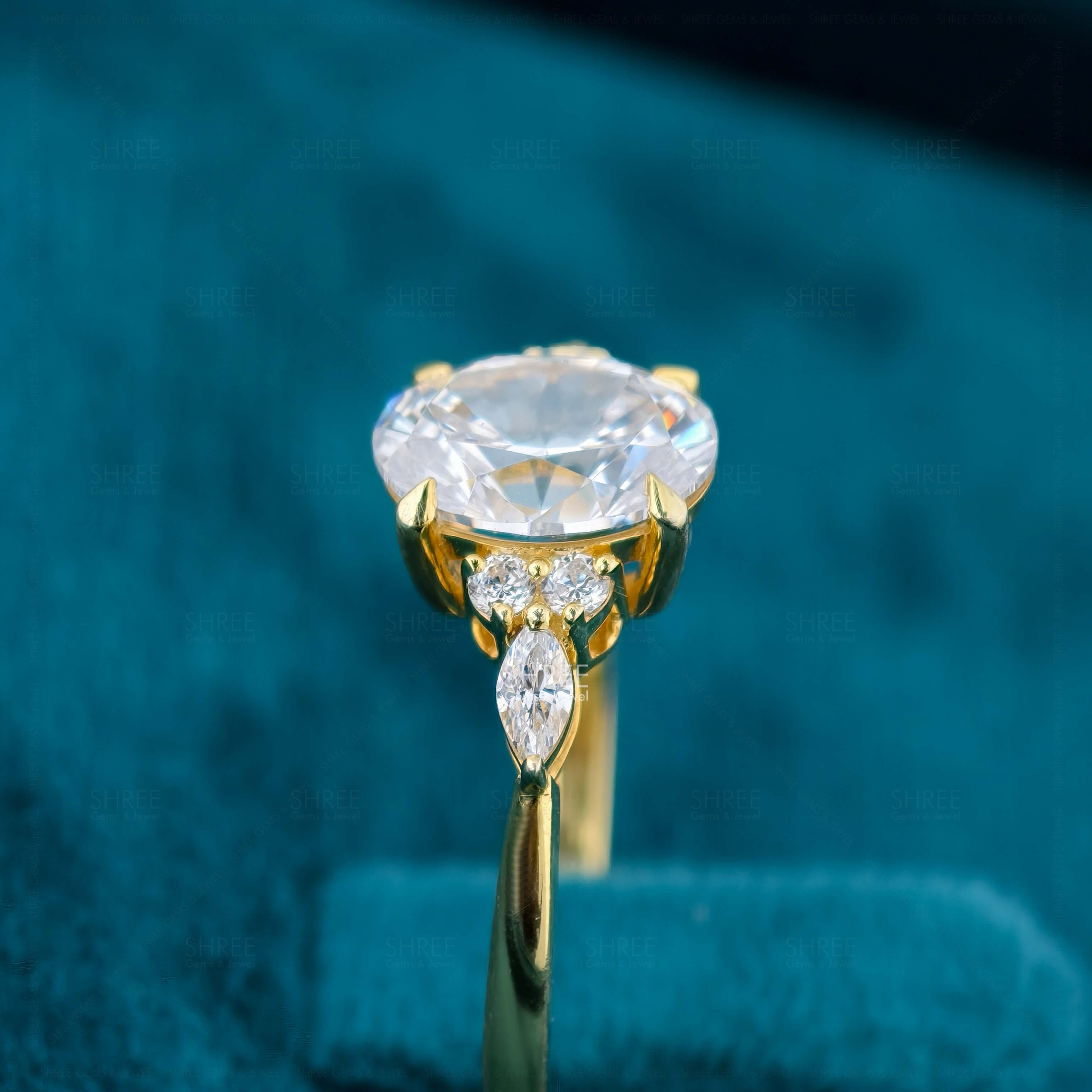 Side View Of 2 Carat Oval Lab Grown Diamond Engagement Ring