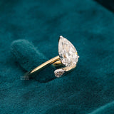 Side Diamond Front View Of 2 Carat Pear Shaped Lab Diamond Bypass Ring