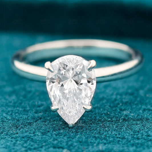 Front View of 2 Carat Pear Solitaire Diamond Ring