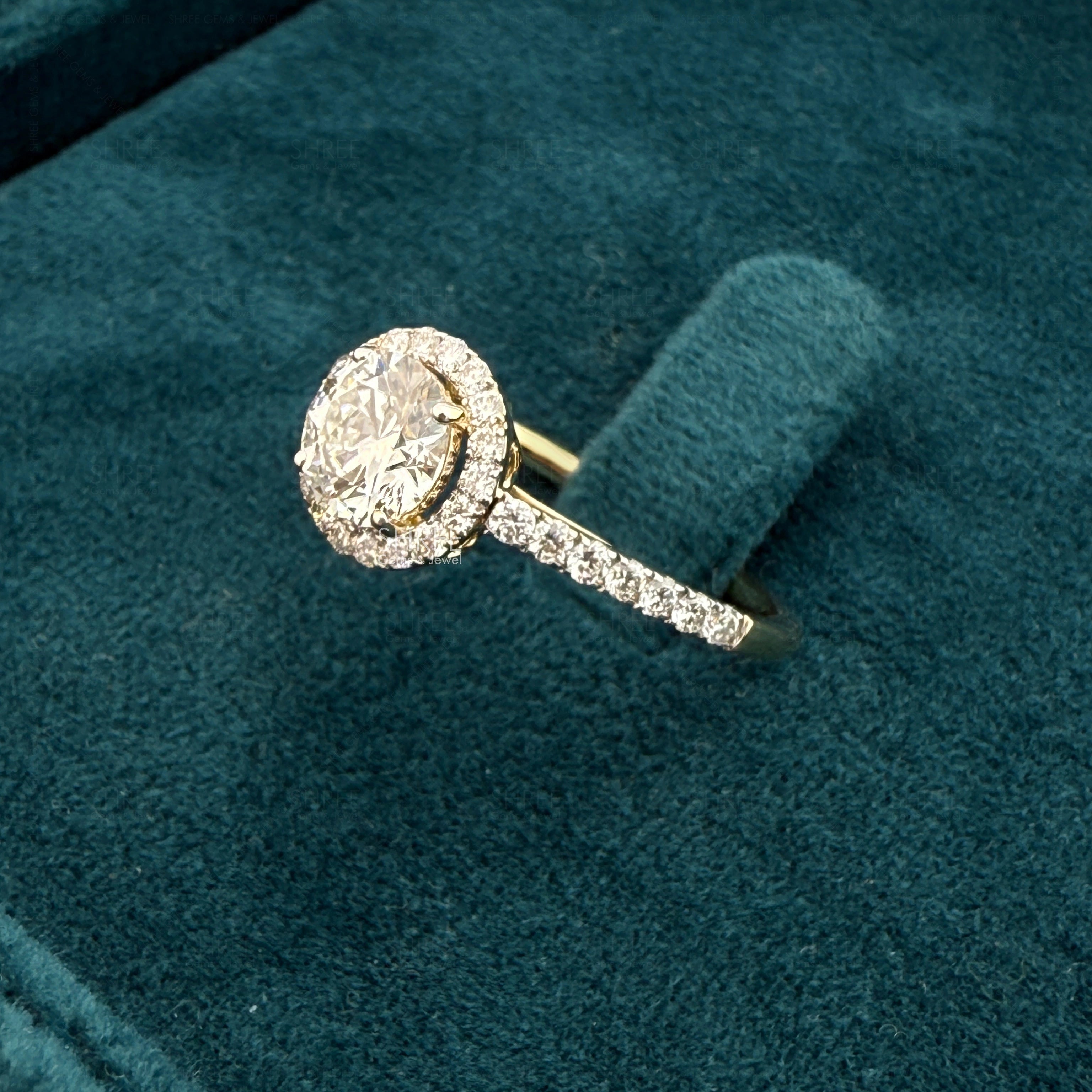 Side view of 2 Carat Round Halo Lab Diamond Engagement Ring