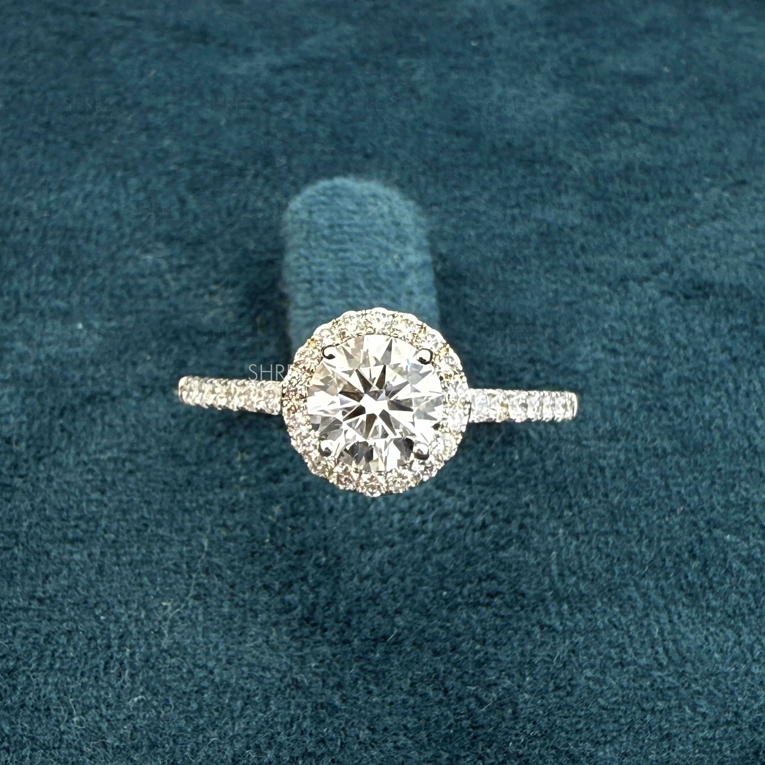 Front view of 2 Carat Round Halo Lab Diamond Engagement Ring