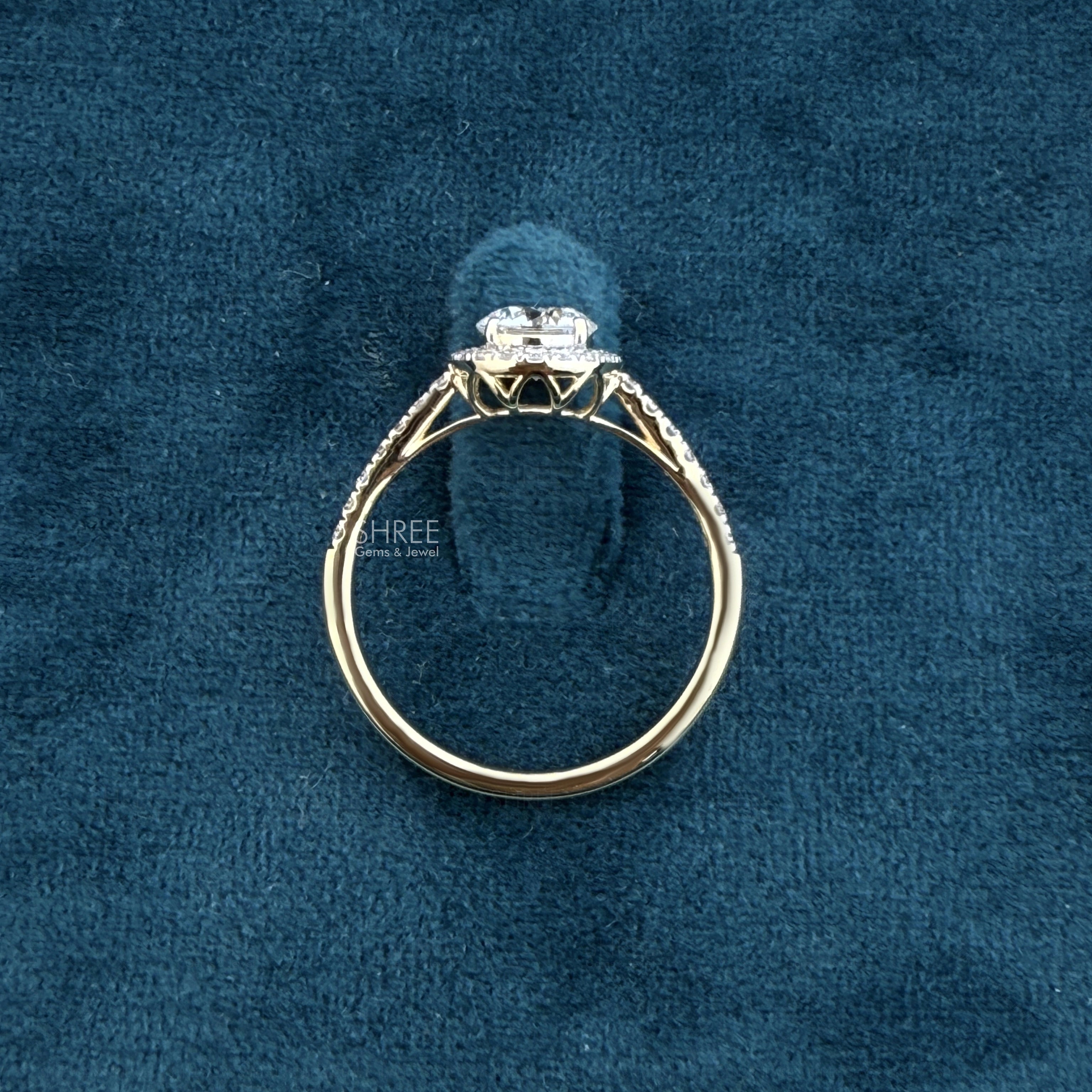 Full band view of 2 Carat Round Halo Lab Diamond Engagement Ring