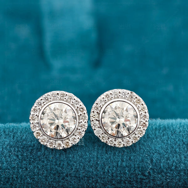 Front View of Round Diamond Earrings with Halo​