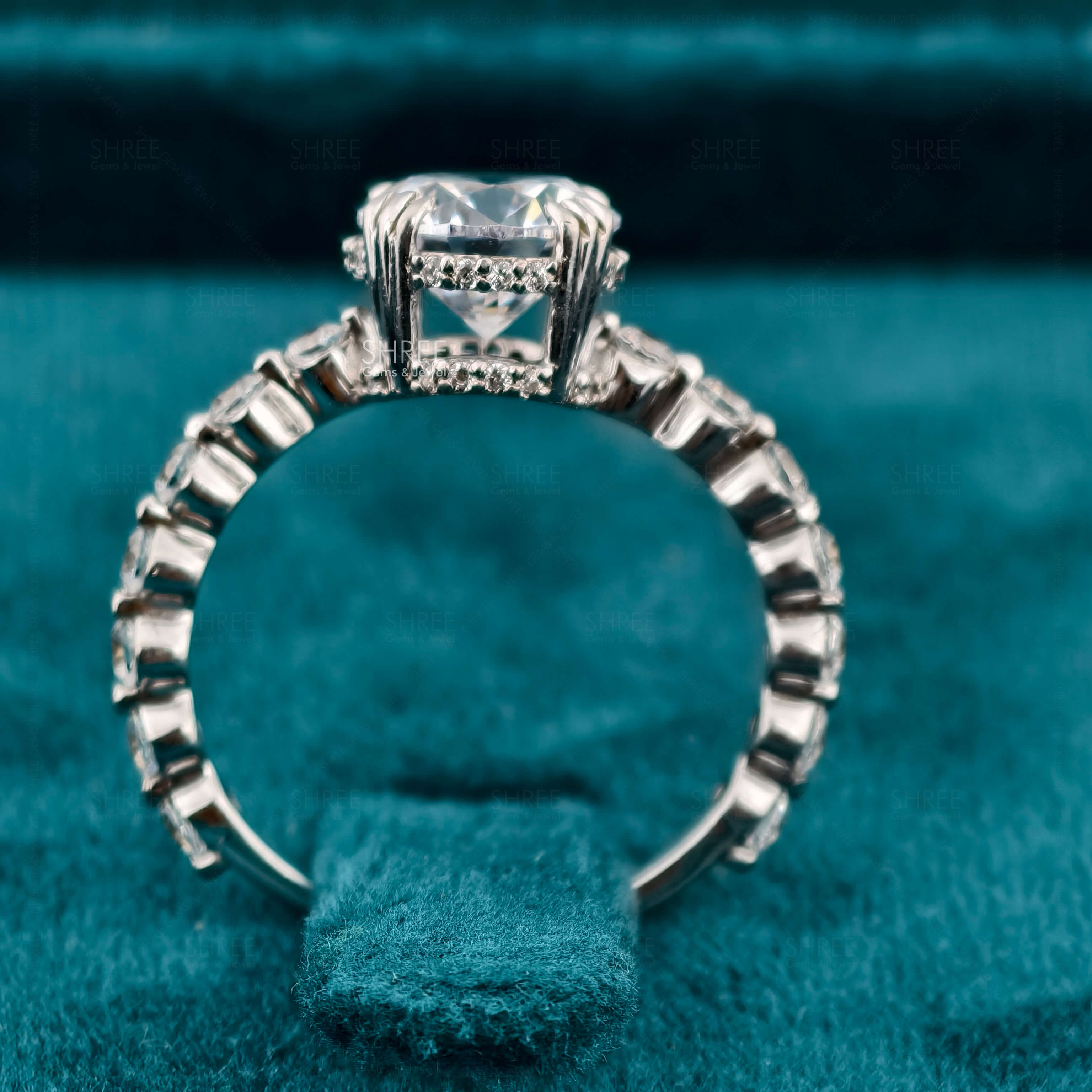 Full band View of 2 Carat Round Hidden Halo Engagement Ring