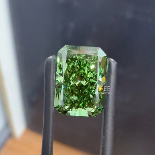 Front View of Radiant Cut Green Color Man Made Diamond