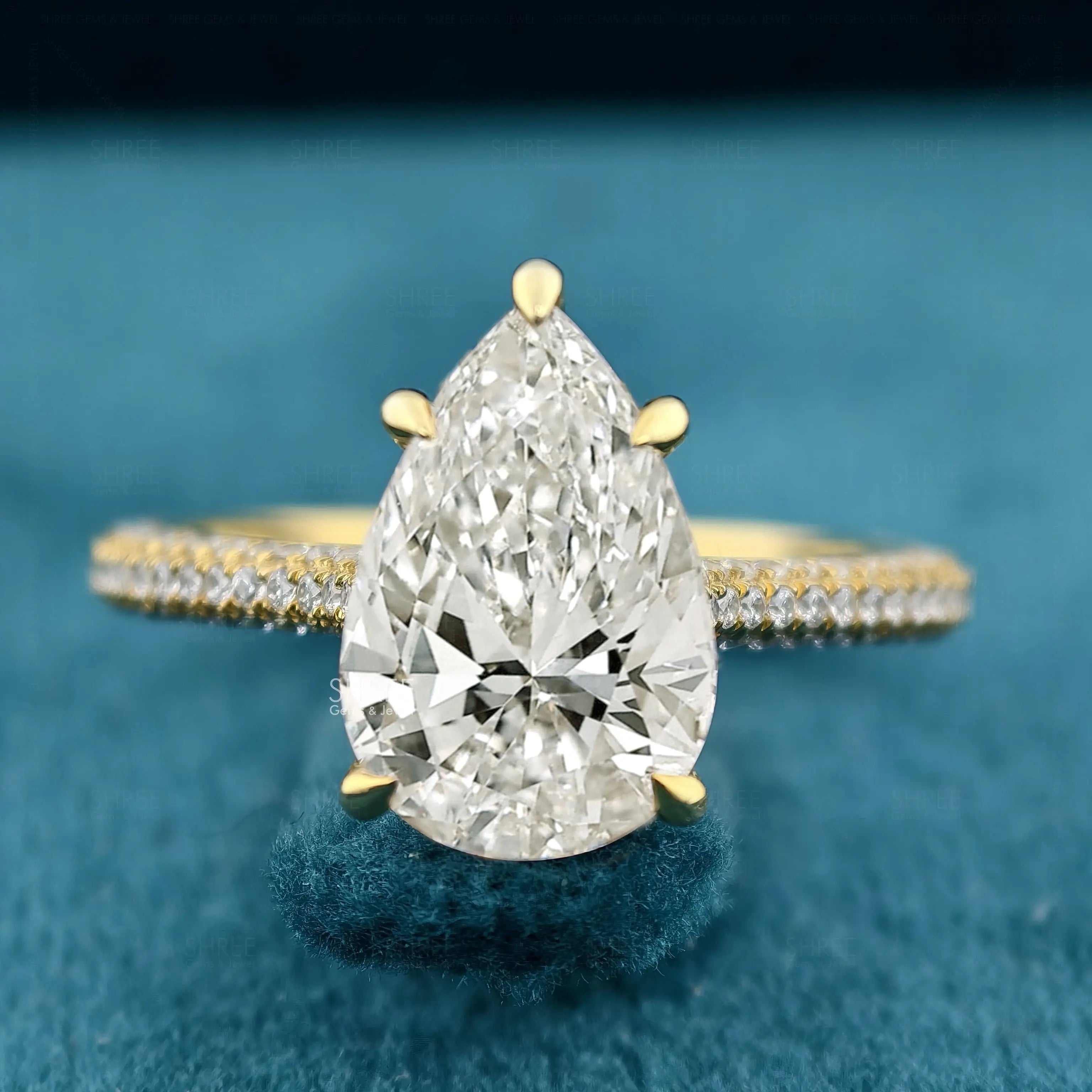 Front View of 2 Carat Pear Diamond Engagement Ring