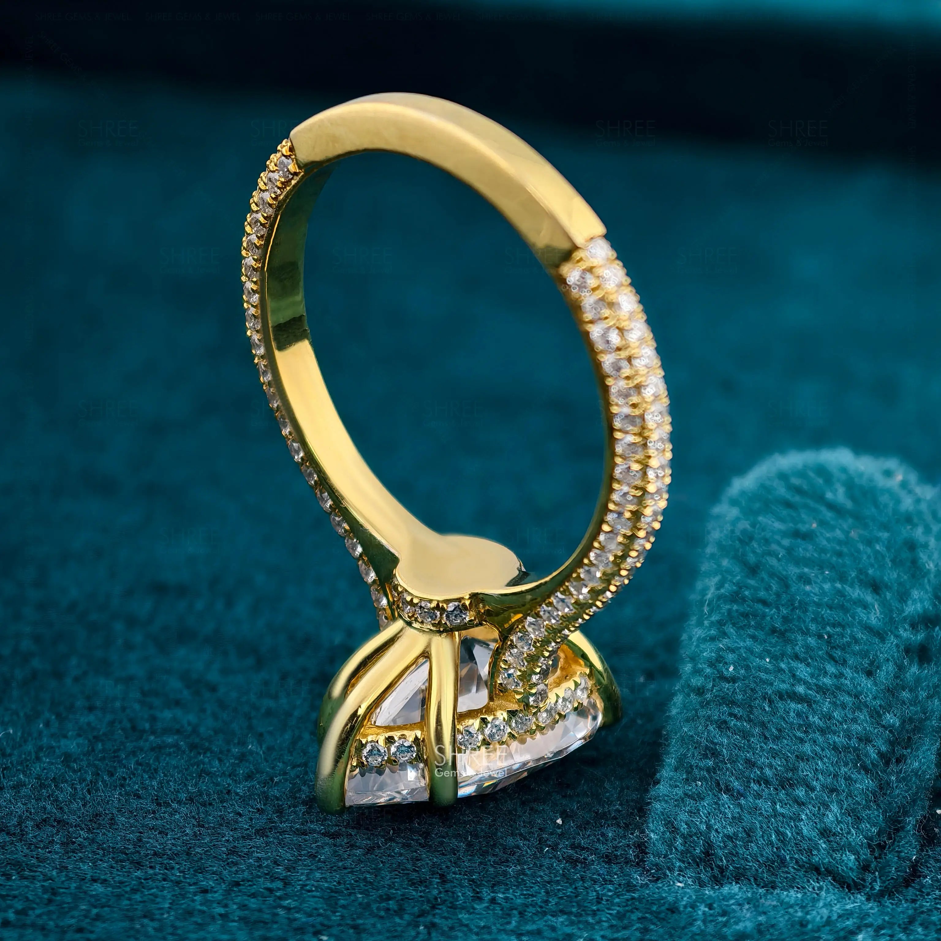Horizontal Side of Lab Grown Pear Diamond Engagement Ring​
