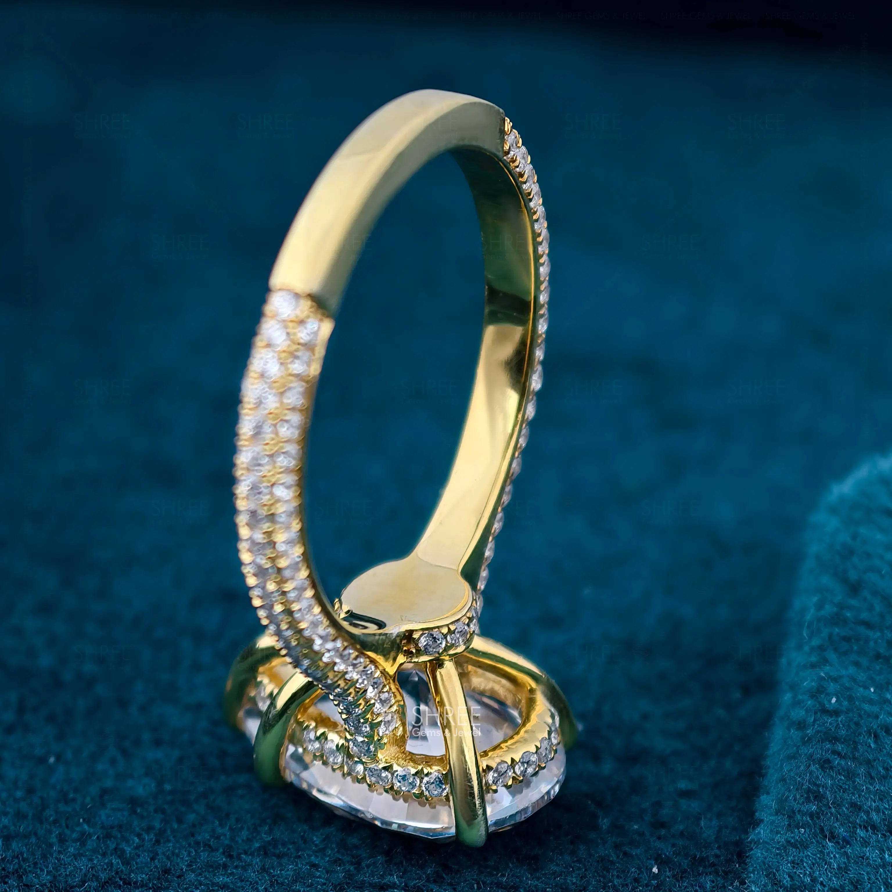Angled Upright View Pear Shaped Lab Created Diamond Ring​