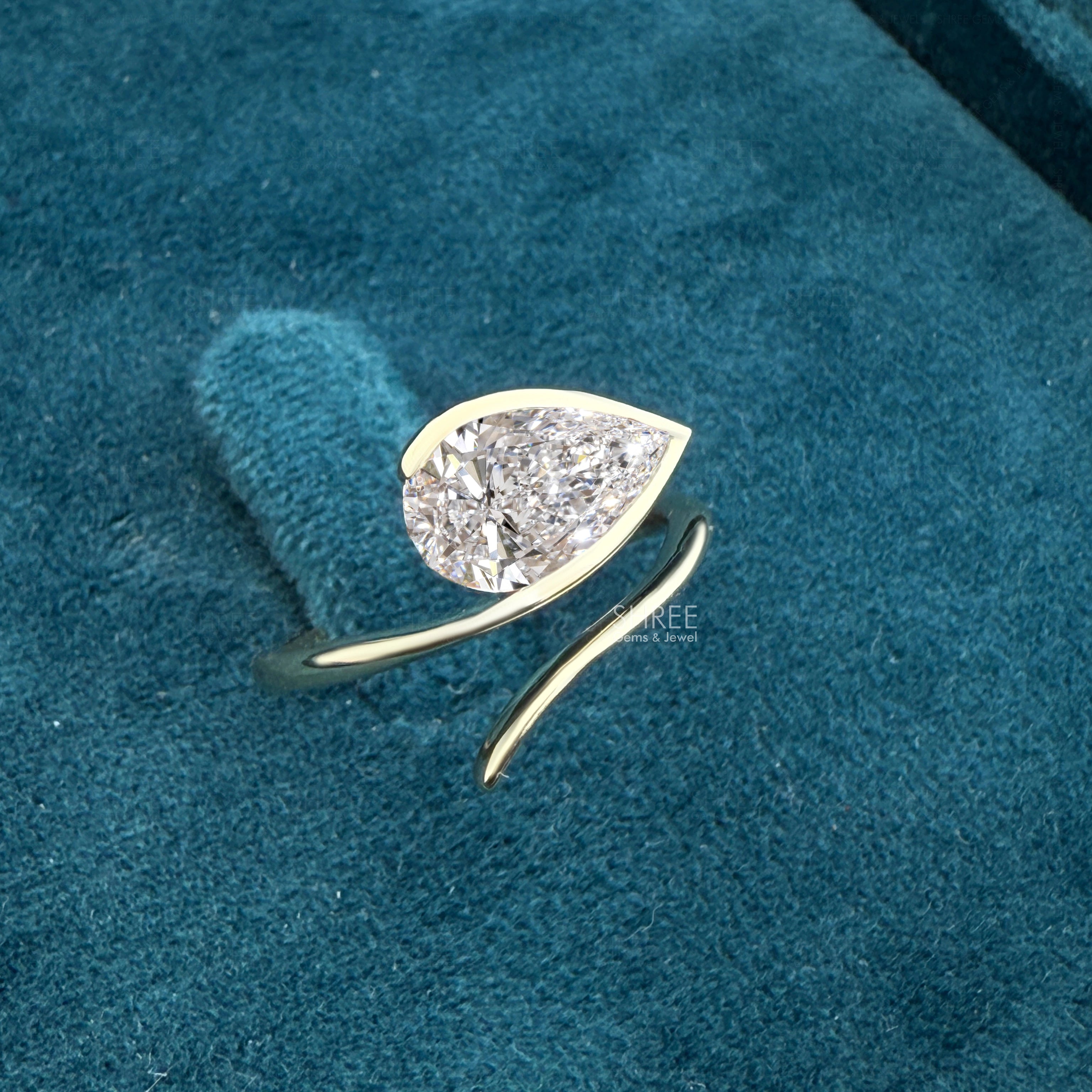 Front View of 2 Carat Pear Shaped Diamond Ring
