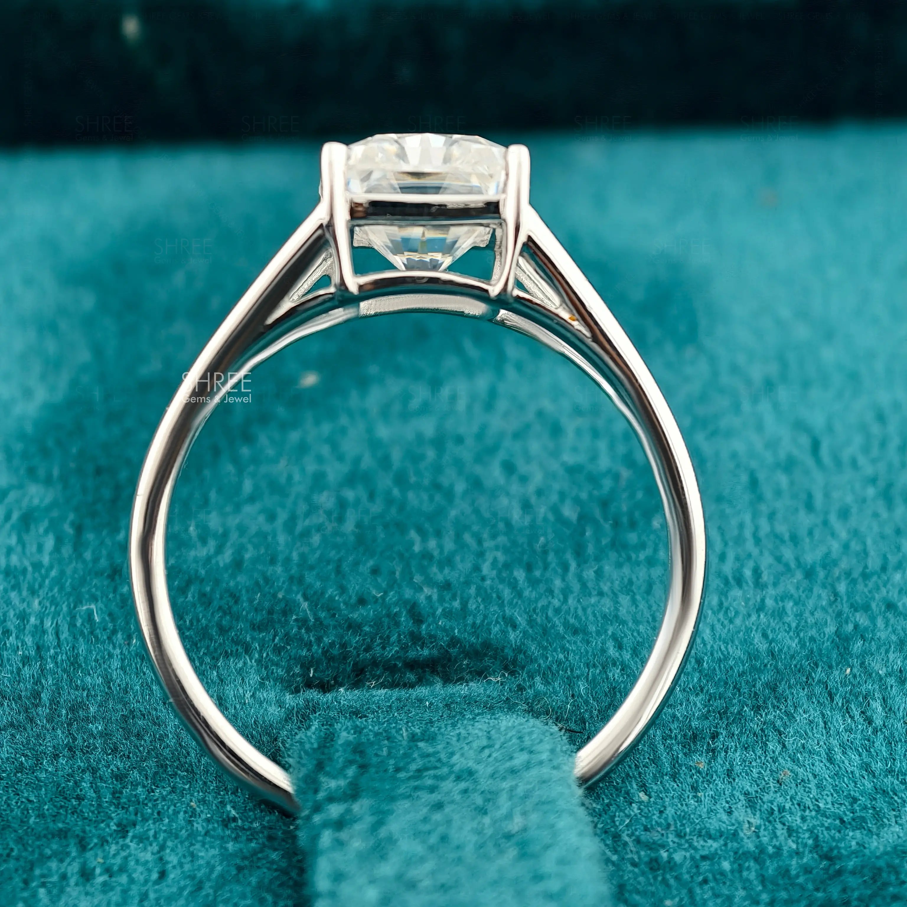 Full band view of 2 Ct Radiant Cut Solitaire Engagement Ring