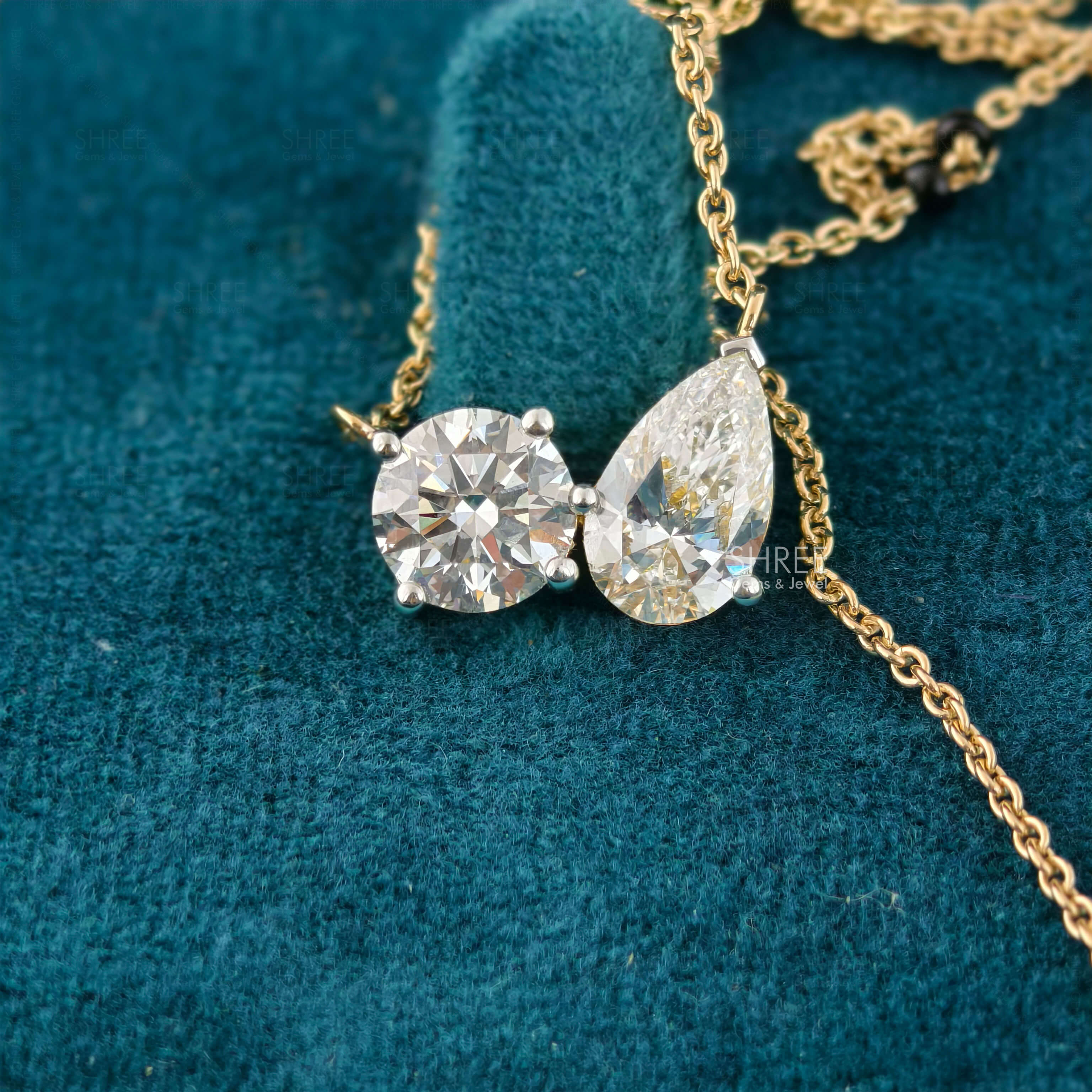 2 Ct Round & Pear Toi Et Moi Diamond Necklace