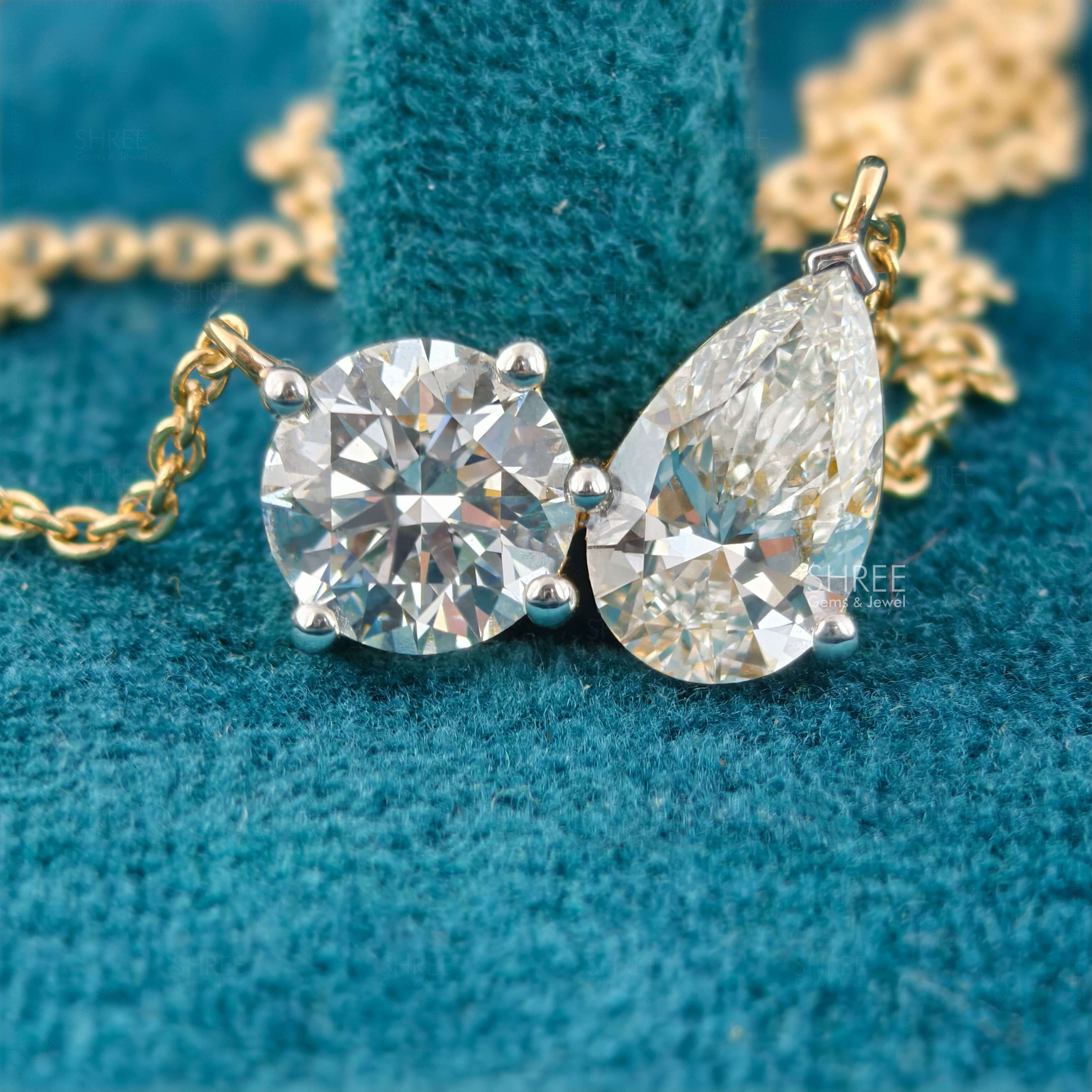 2 Ct Round & Pear Toi Et Moi Diamond Necklace