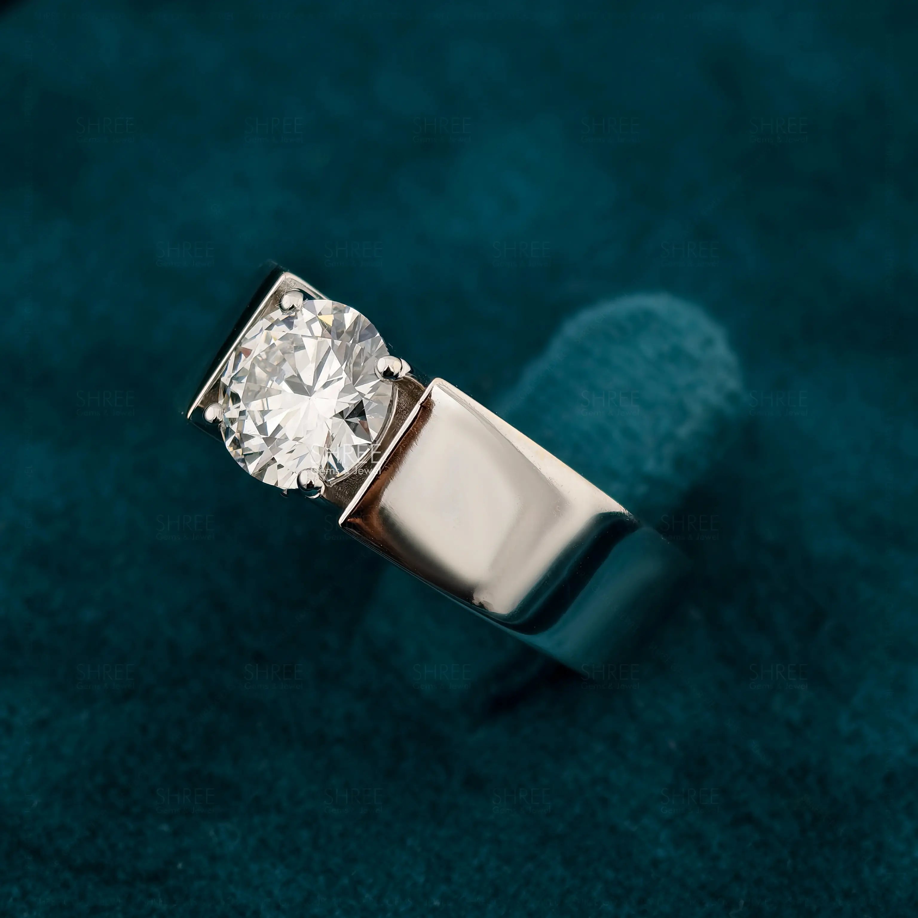 Side Close up View of Solitaire Lab Grown Diamond Ring for Men