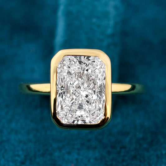 Front View of 2 Ct Solitaire Radiant Bezel Lab Grown Diamond Ring