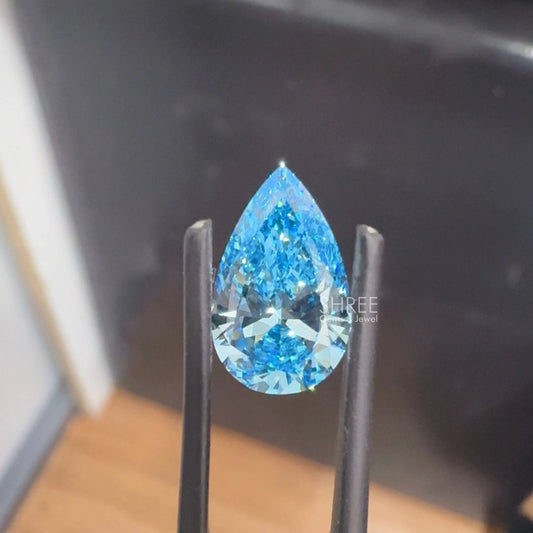 front view of vivid blue color lab made diamond