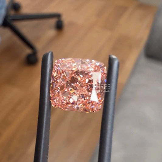 Front View of Pink Color Lab Grown Cushion Cut Diamond​