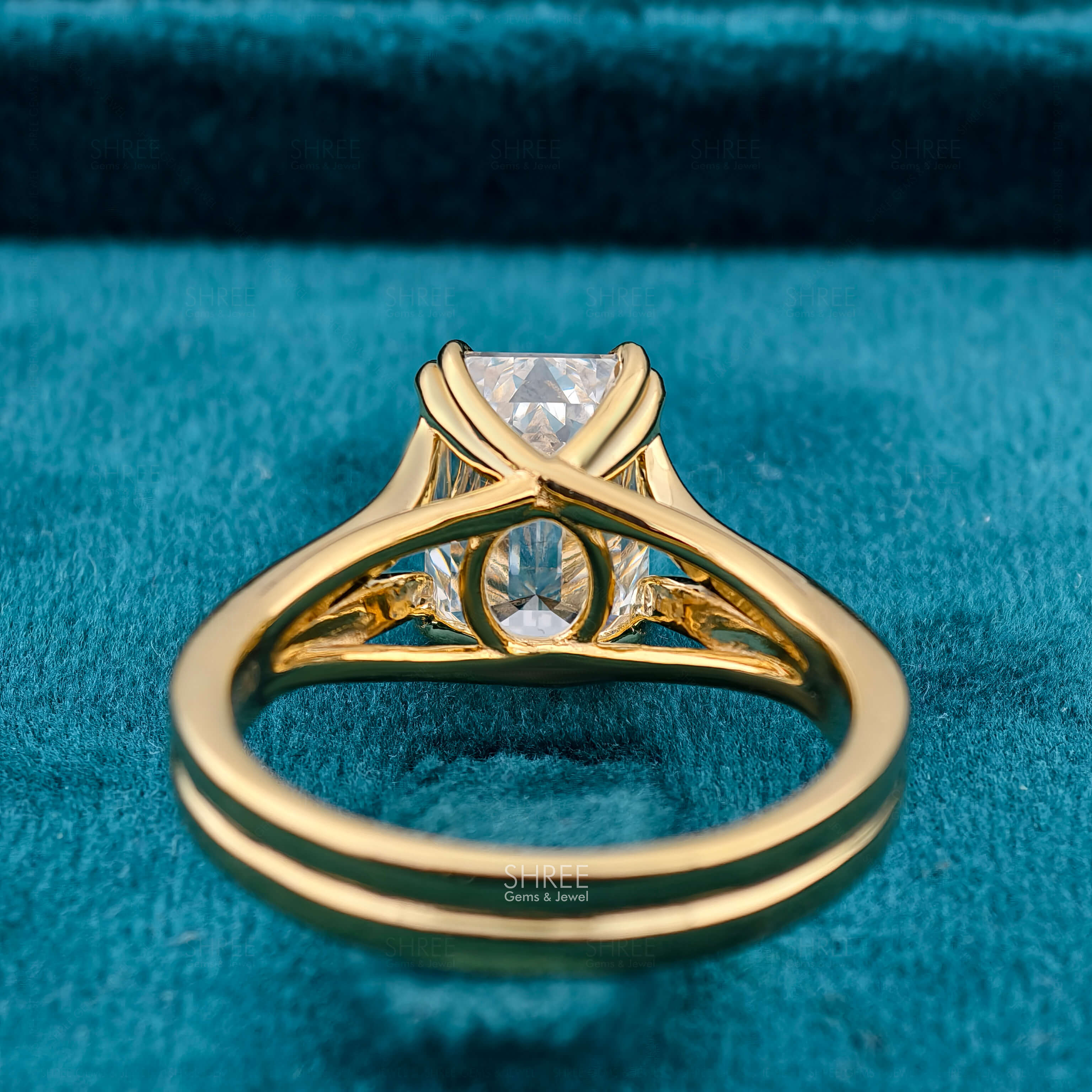 Back Side View of 3 Carat Emerald Cut Diamond Solitaire Ring