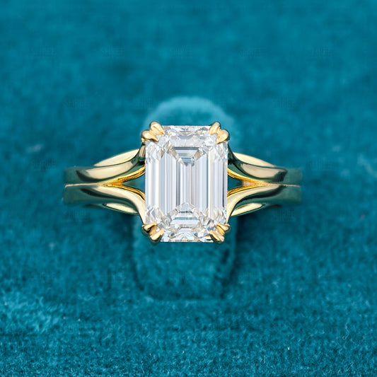 Front View of 3 Carat Emerald Cut Diamond Solitaire Ring