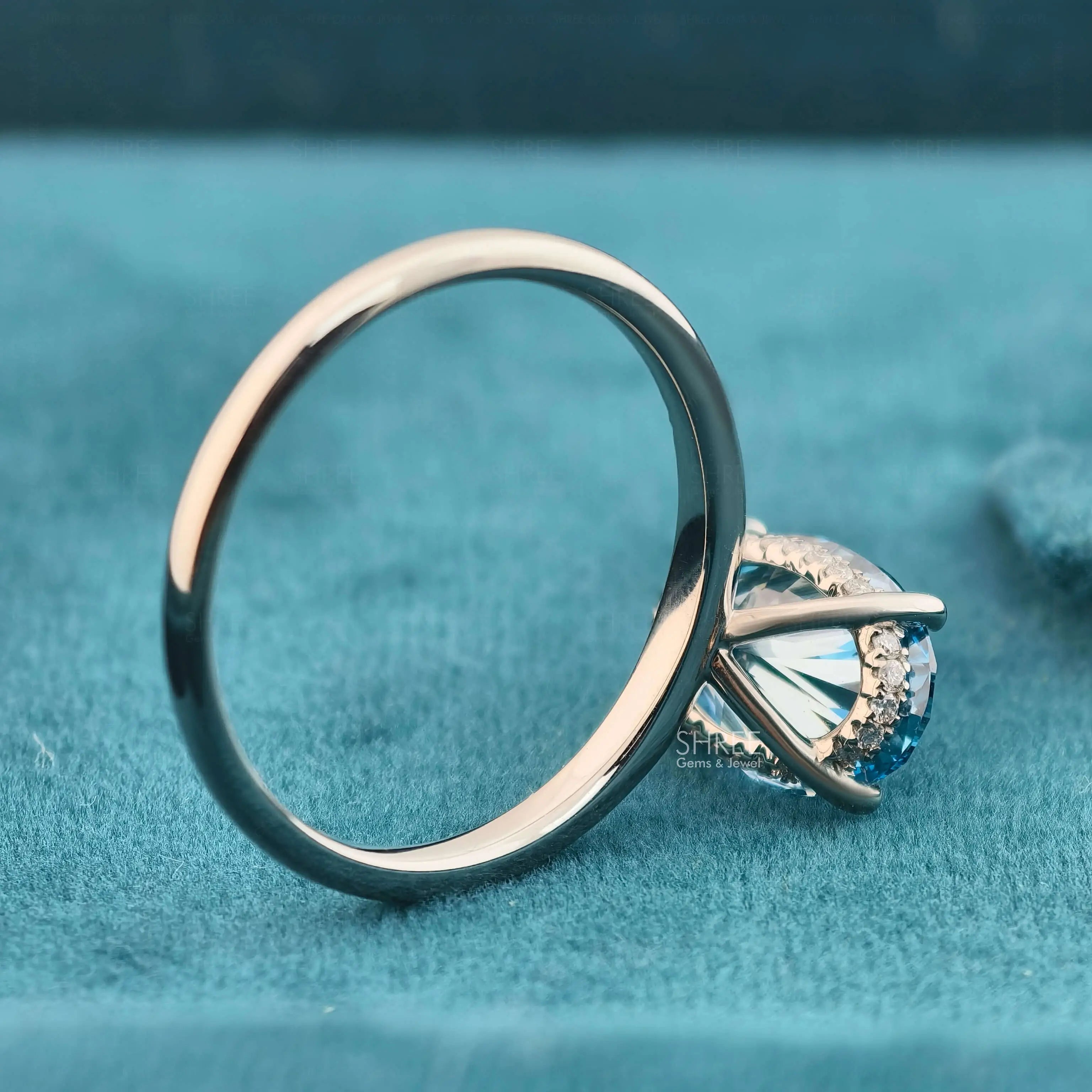 Gallery view of 3 Carat Fancy Blue Oval Hidden Halo Engagement Ring
