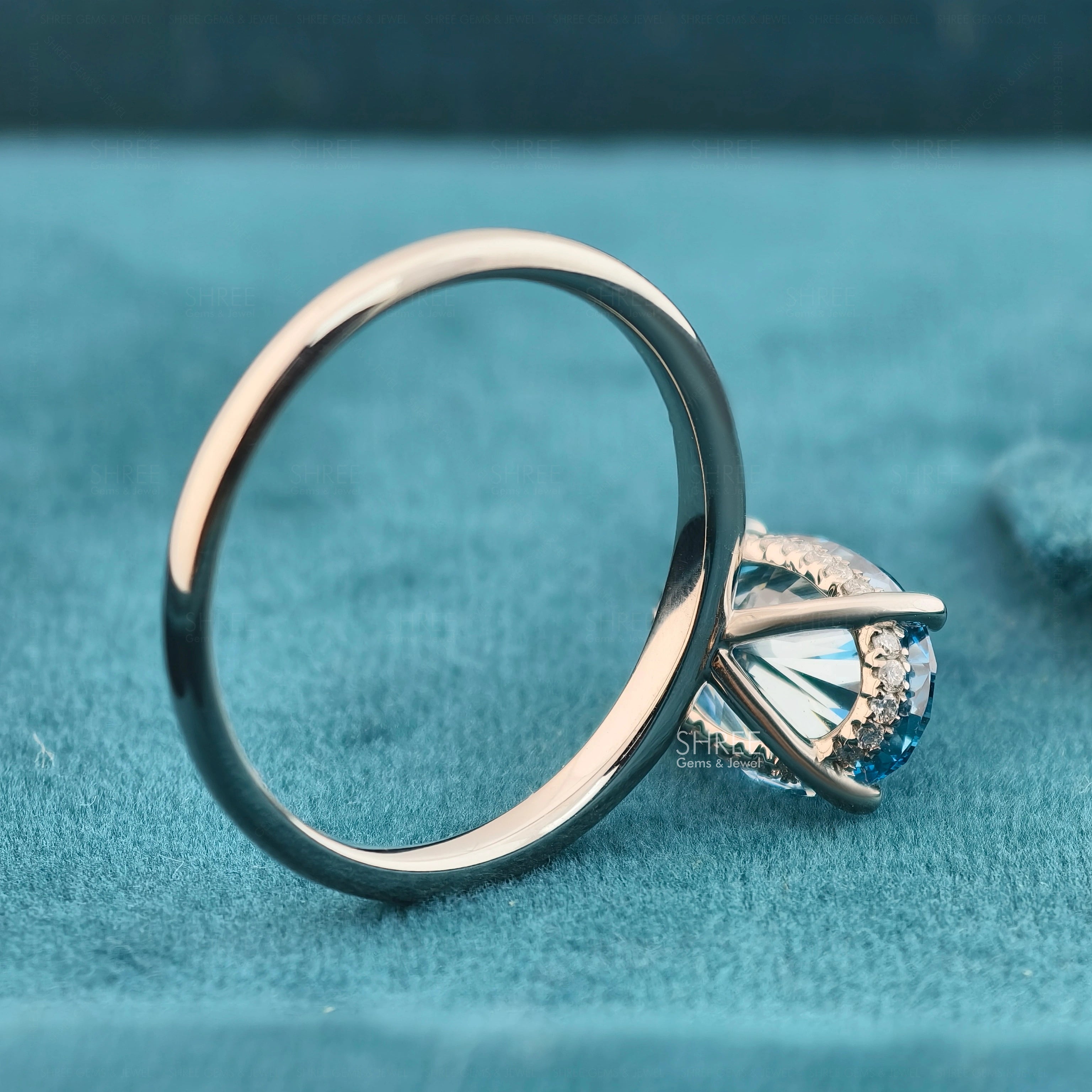 Gallery view of 3 Carat Fancy Blue Oval Hidden Halo Engagement Ring