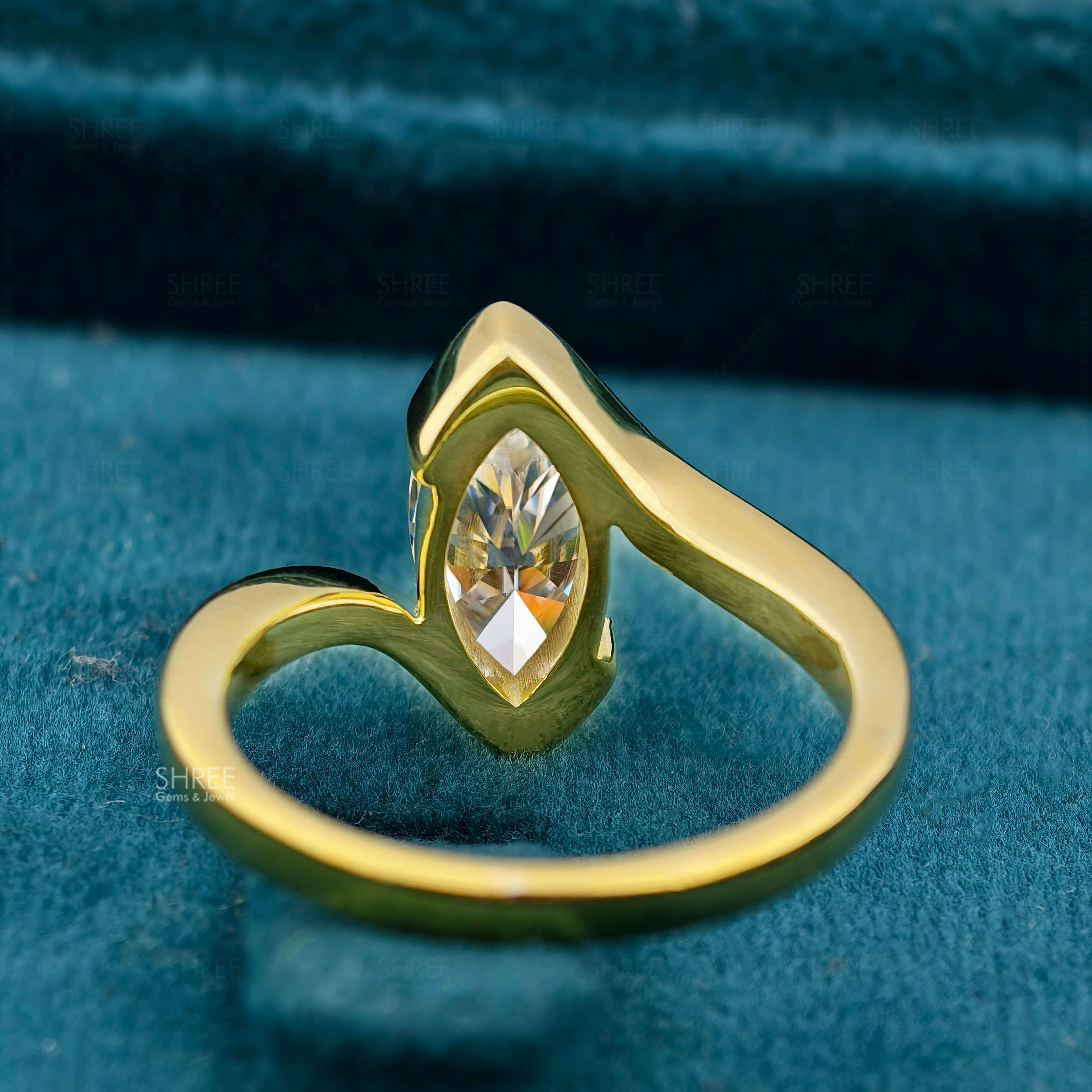 Back Side View of 3 Carat Marquise Diamond Bypass Ring​ for Women