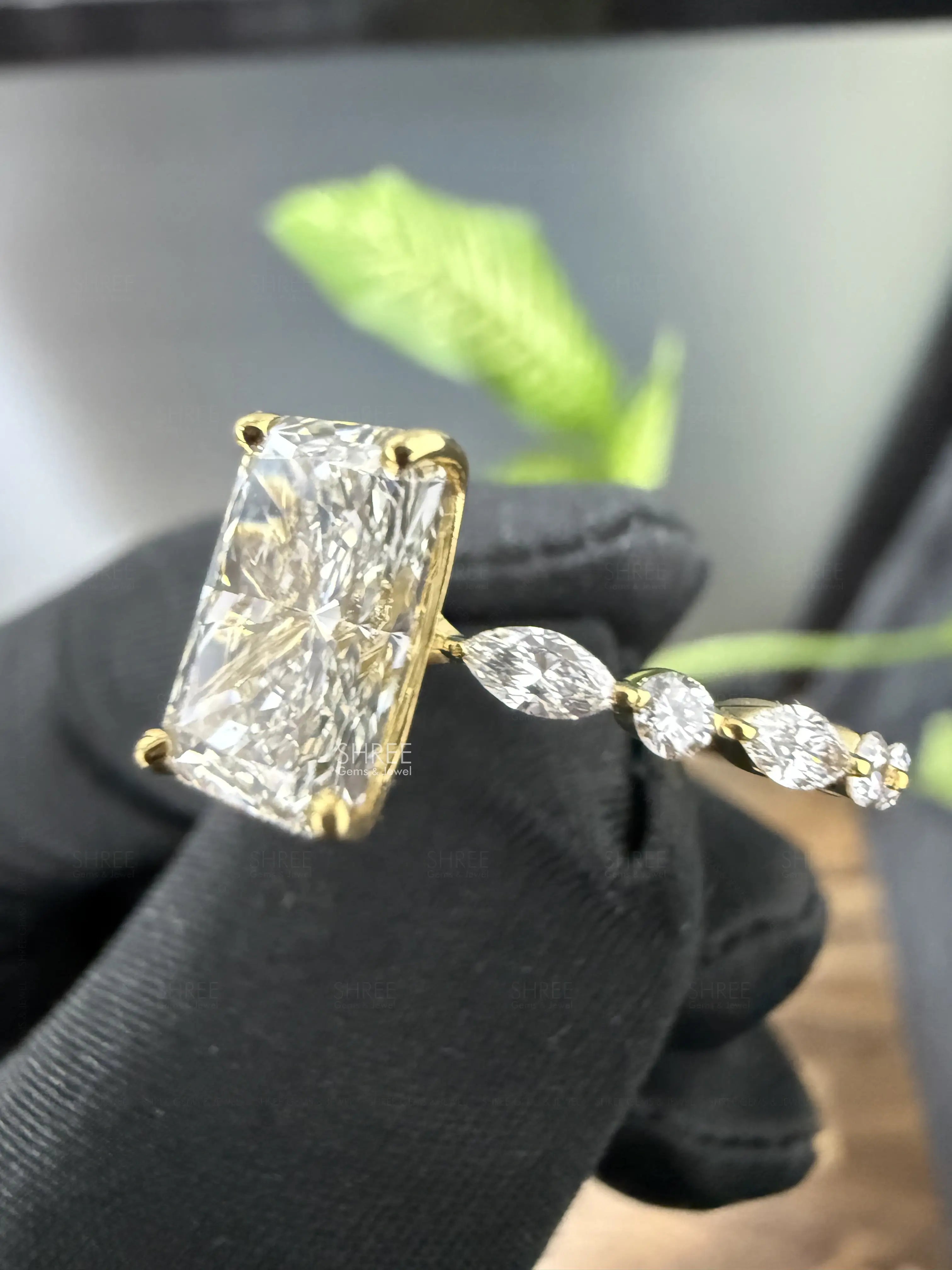 side view of 3 carat radiant cut lab grown diamond ring