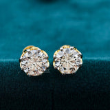 Front View of 3 Carat Round Lab Grown Diamond Stud Earrings