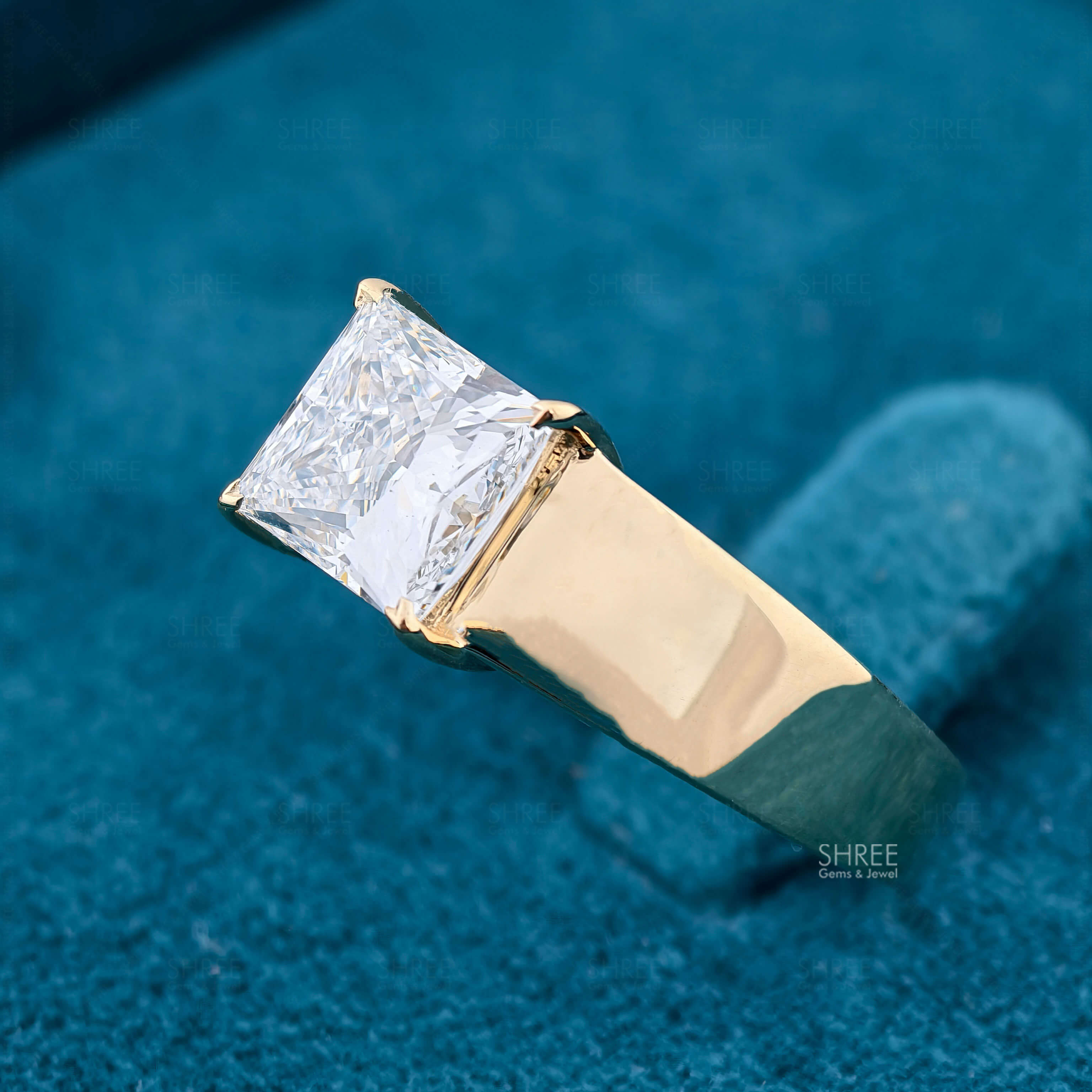 Side View Of 3 Carat Solitaire Princess Cut Diamond Ring for Men
