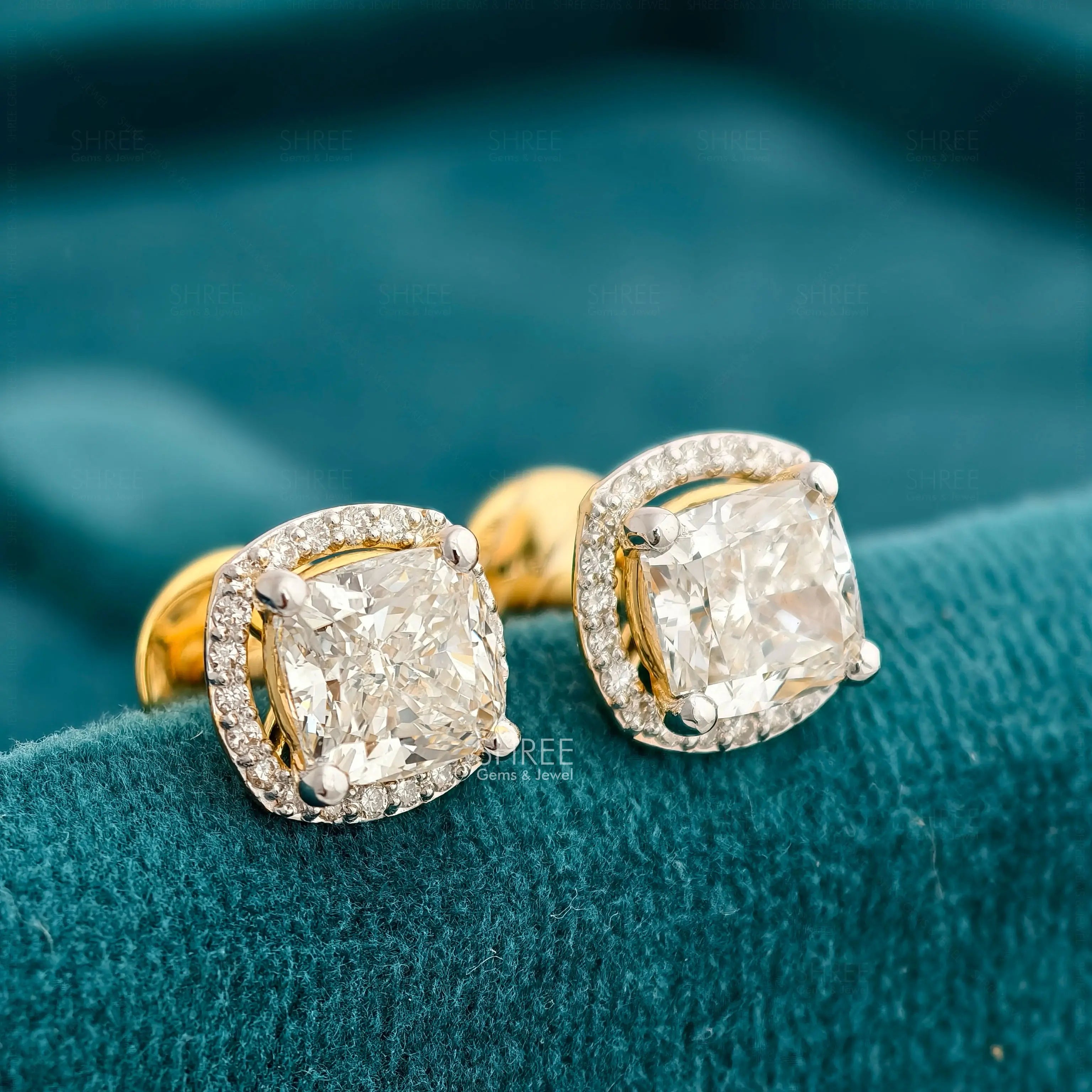 side view of cushion cut diamond stud earrings​
