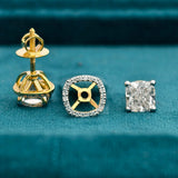front and back view of cushion cut diamond earrings studs​

