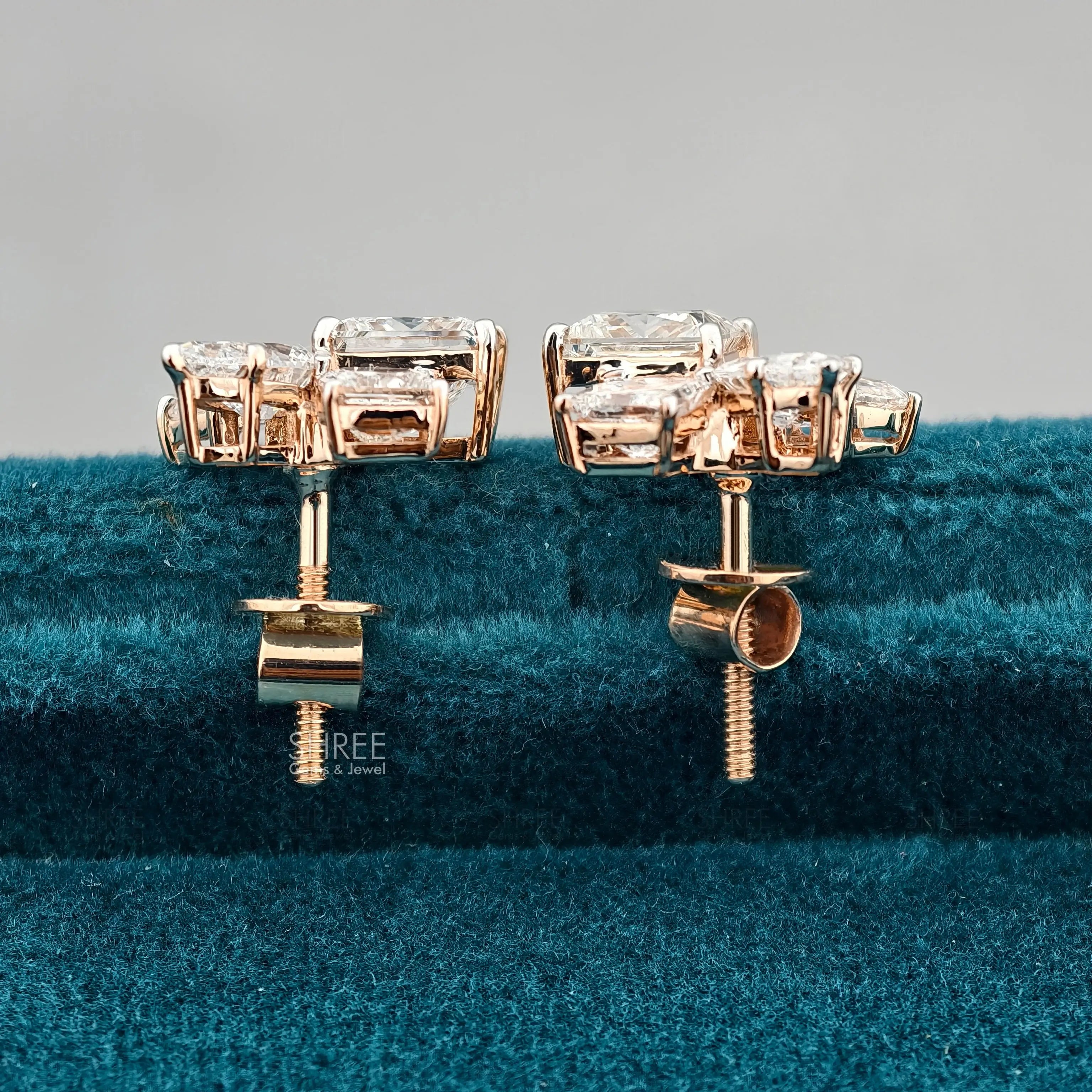 back screw view of lab diamond stud earrings