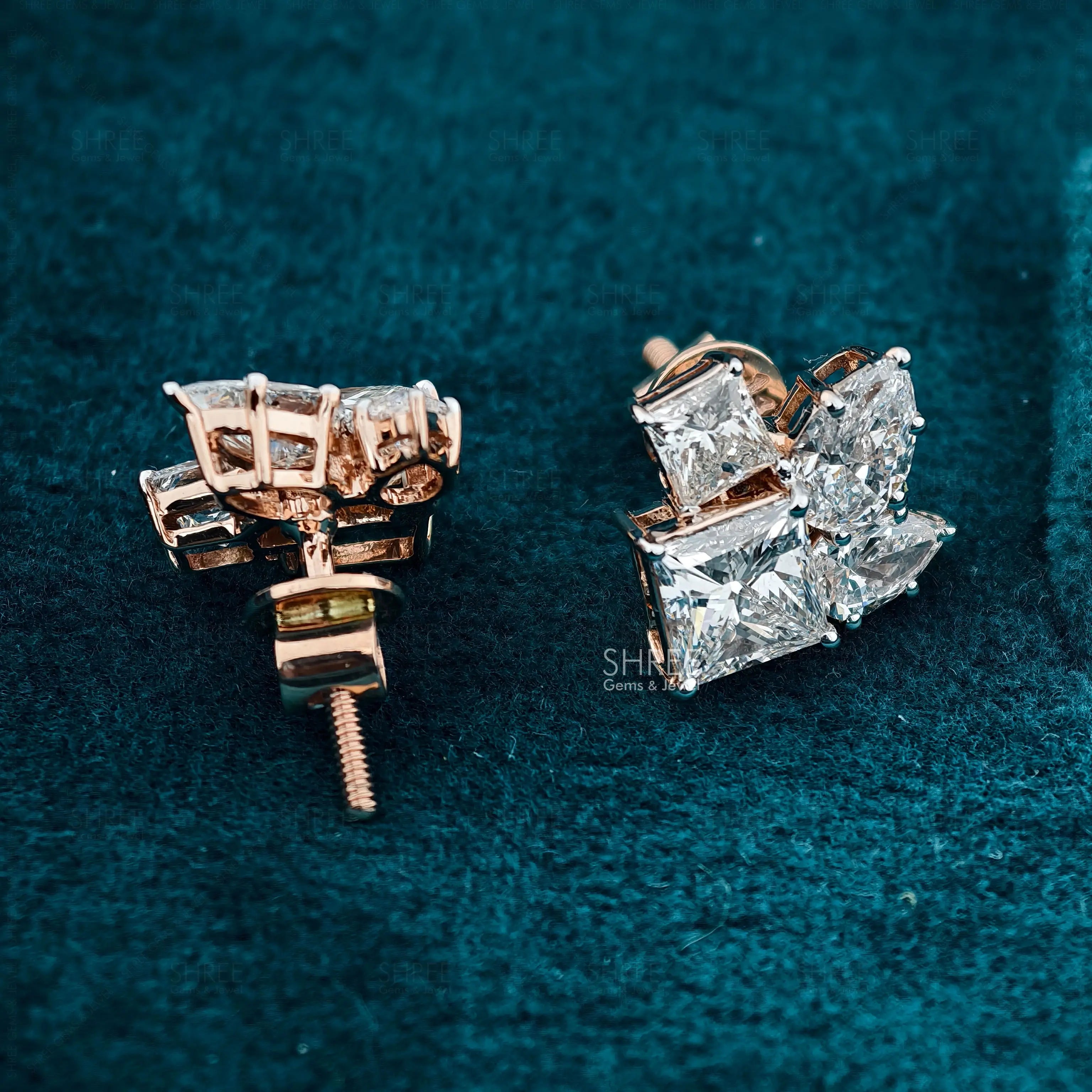 front and back view of lab created diamond stud earrings​