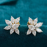 Front View Of 3 Ct Pear & Marquise Shape Lab Diamond Cluster Stud Earrings