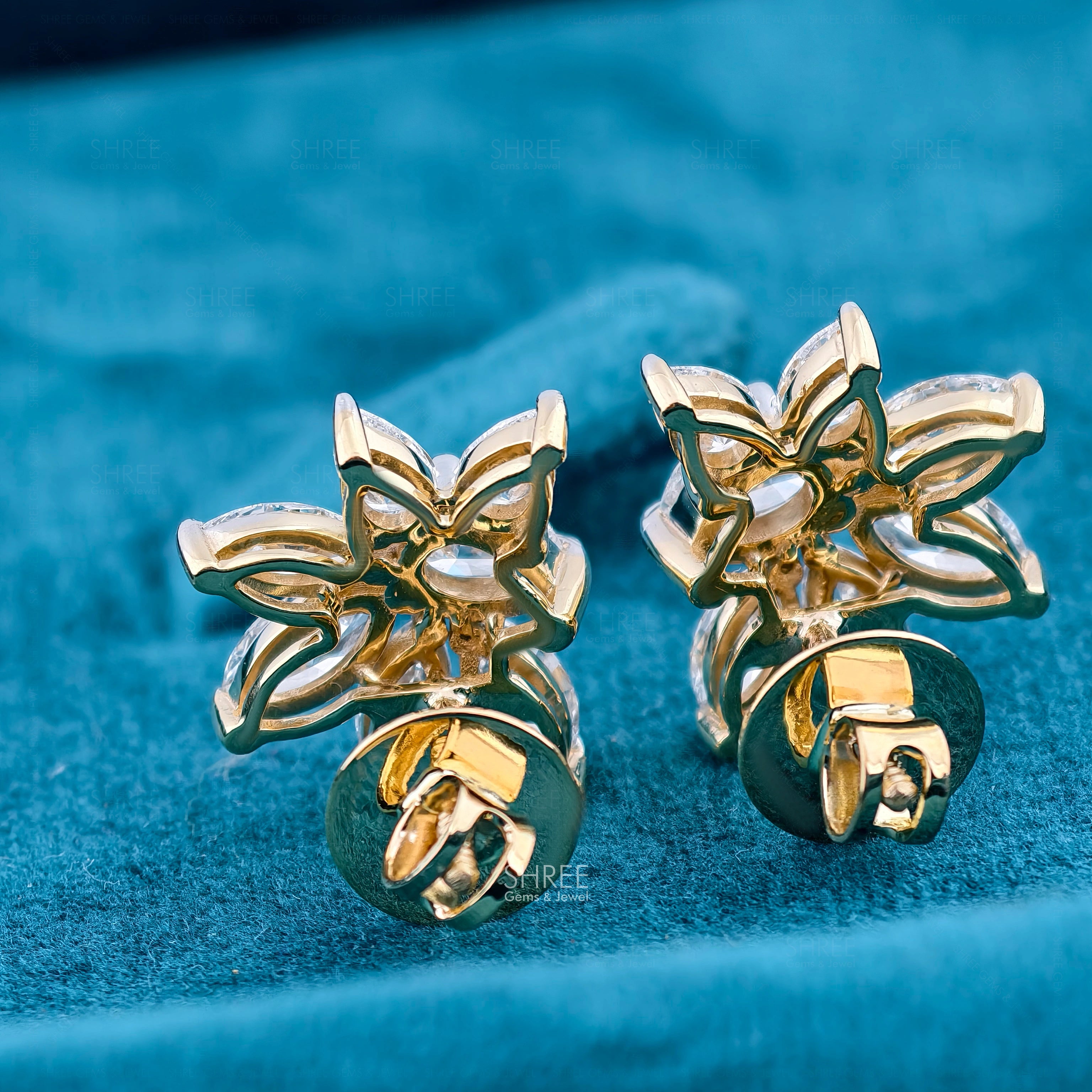 Back View of 3 Carat Lab Diamond Cluster Stud Earrings