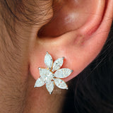 Worn on Ear of 3 Ct Pear & Marquise Shape Lab Diamond Cluster Stud Earrings