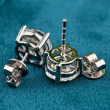Back View with Push Backs of 3 Ct Round Cut Lab Grown Diamond Stud Earrings