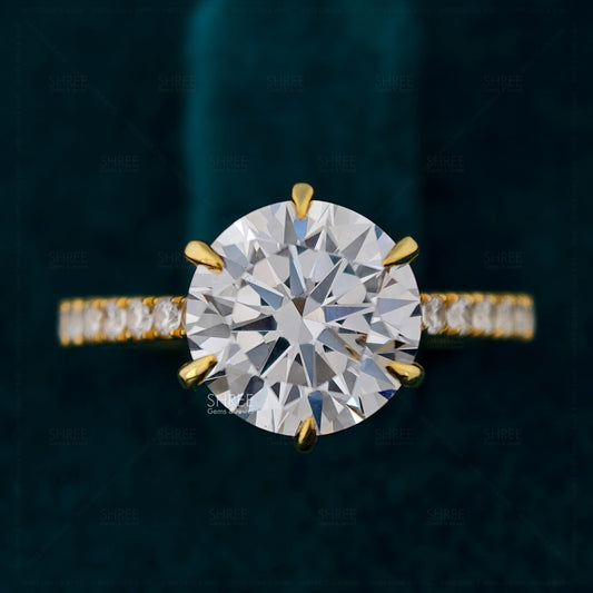 Round Cut Lab Diamond Gold Engagement Ring