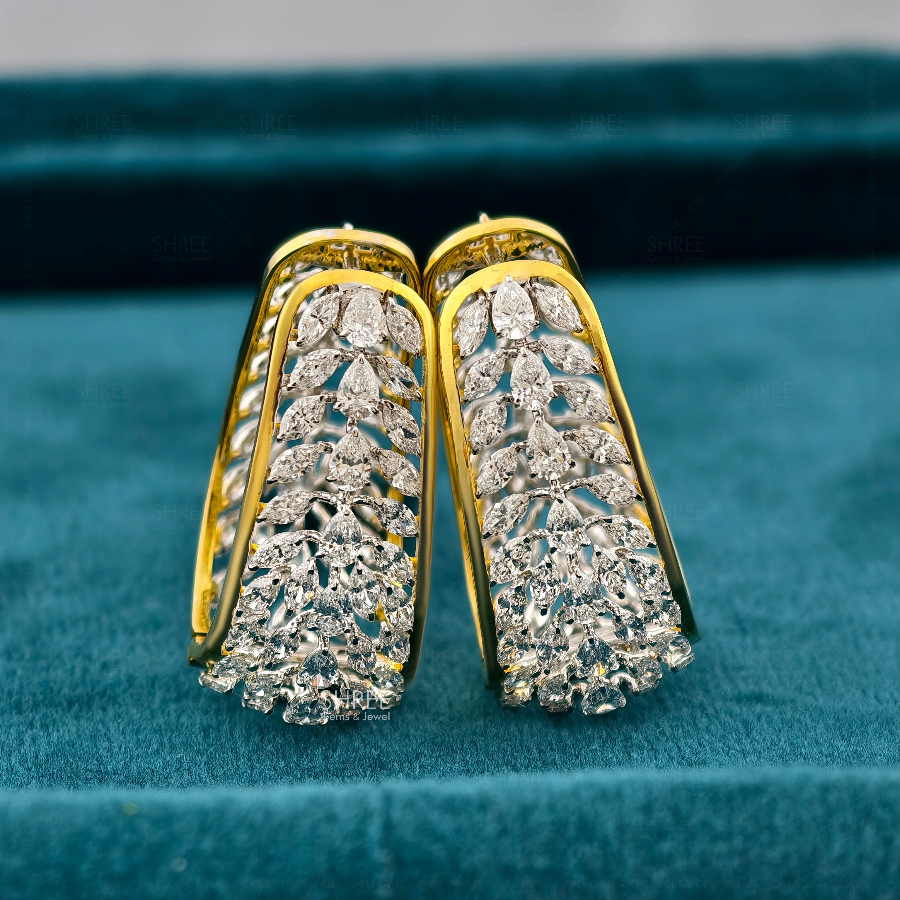 Front View Of 4.50 Ct Marquise & Pear Cut Lab Diamond Hoop Earrings​