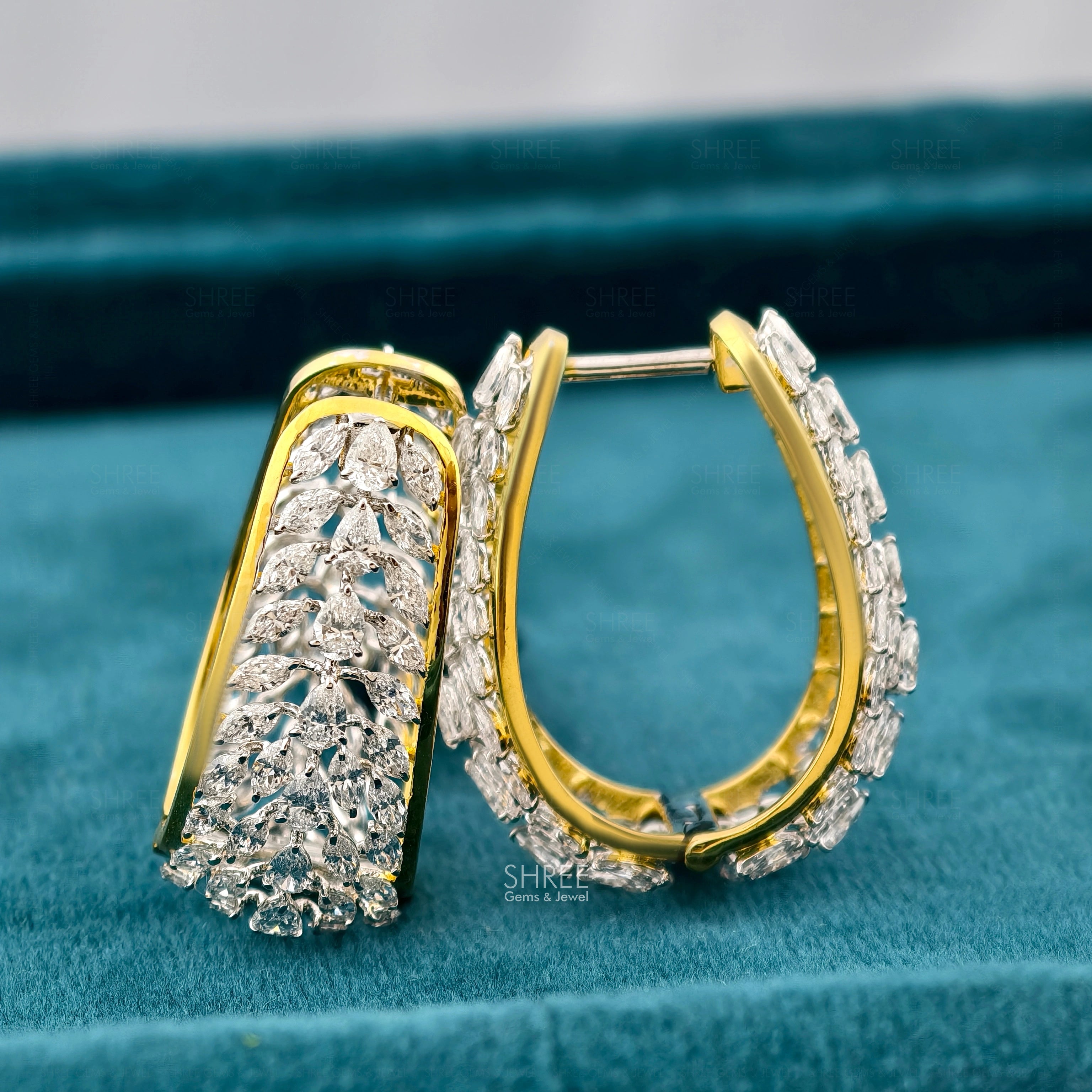 Side View Of 4.50 Ct Marquise & Pear Cut Lab Gown Diamond Hoop Earrings​