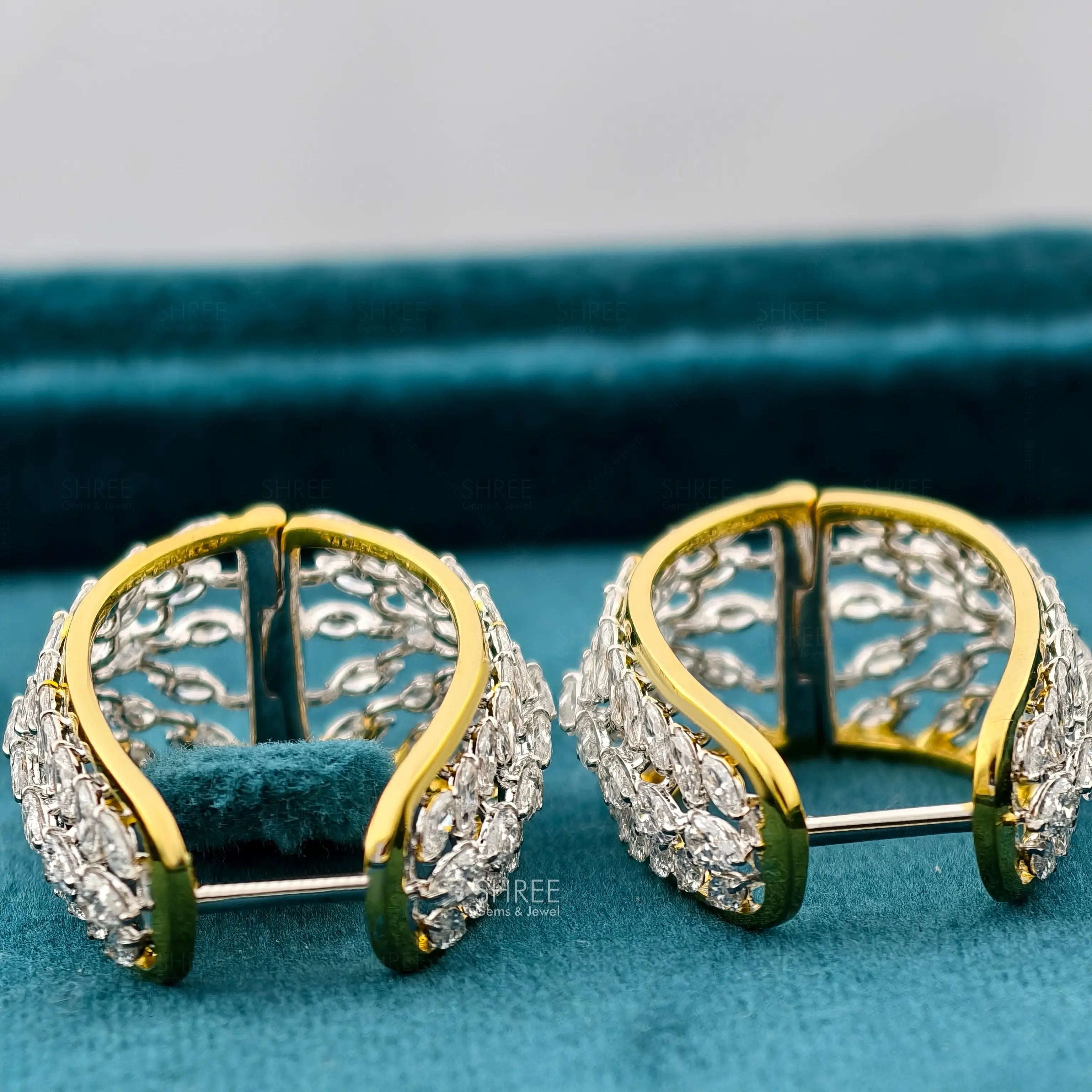 Front Close up View of 4.50 Ct Marquise & Pear Cut Lab Created Diamond Hoop Earrings​