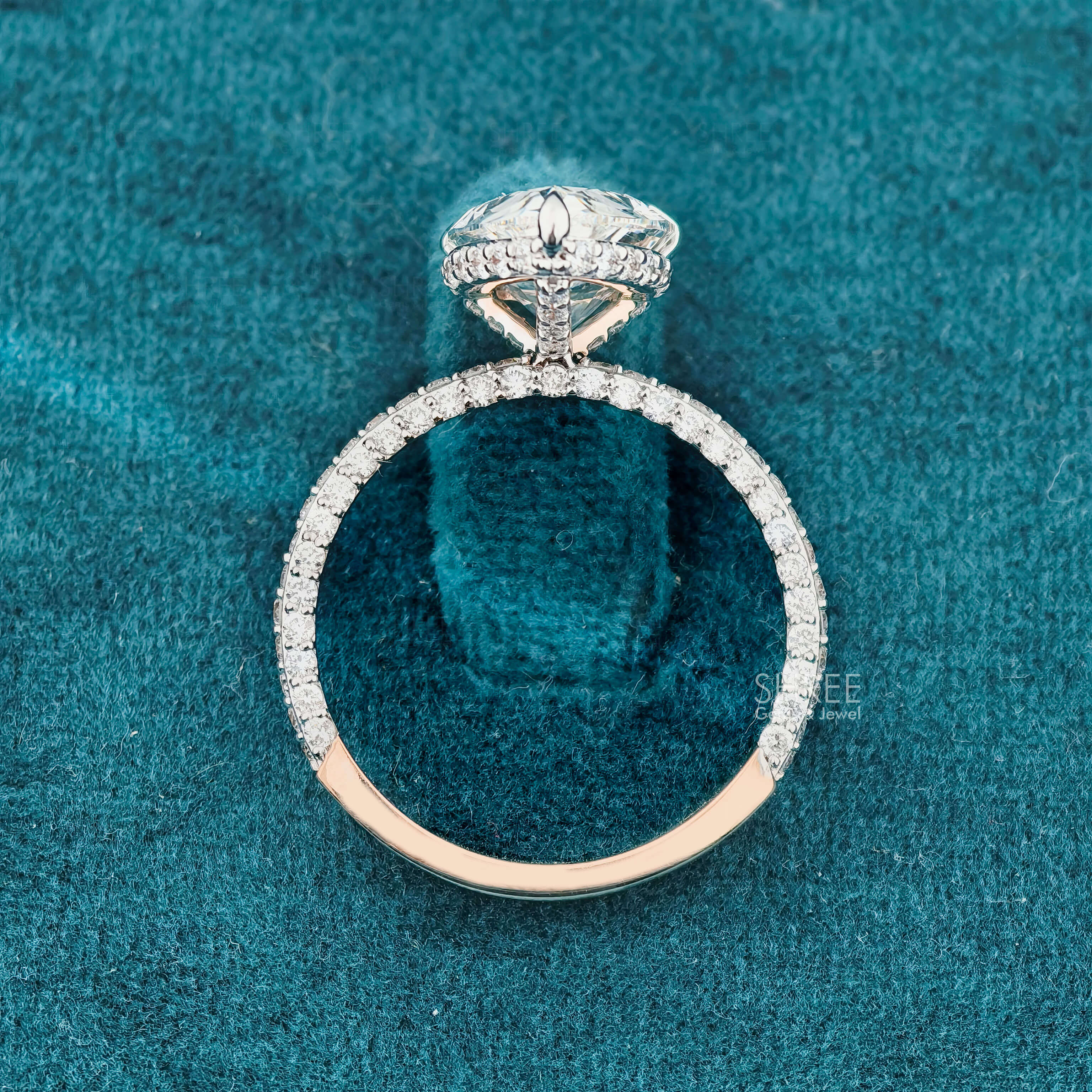 Full Band View of 4 Carat Pear Shaped Lab Grown Diamond Ring​