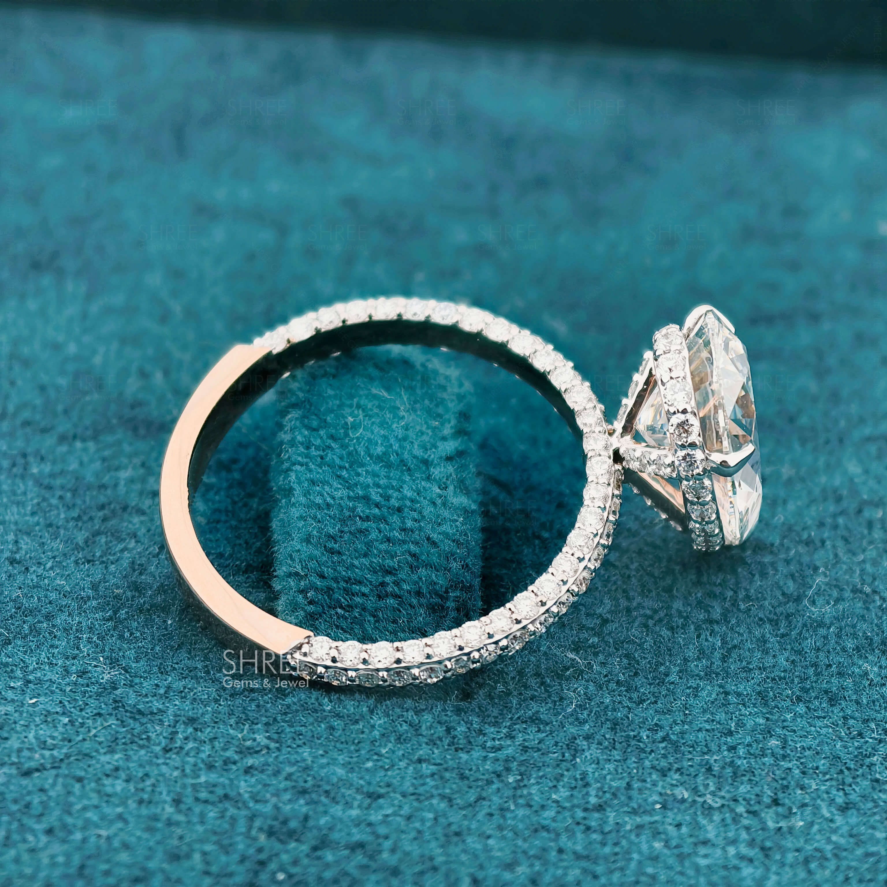 Detail View of 4 Carat Pear Shaped Lab Grown Diamond Ring​