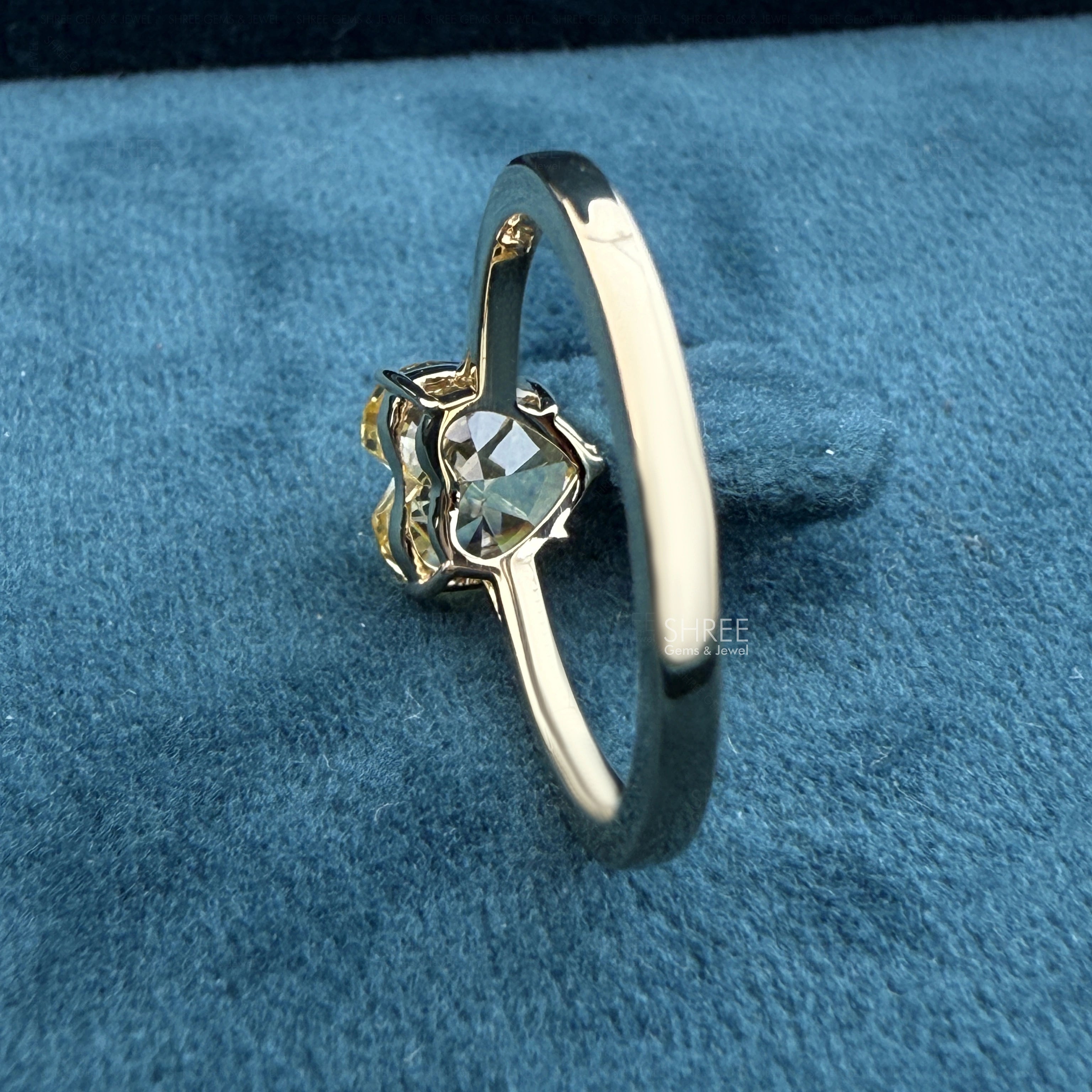 back view of lab created yellow diamond rings​
