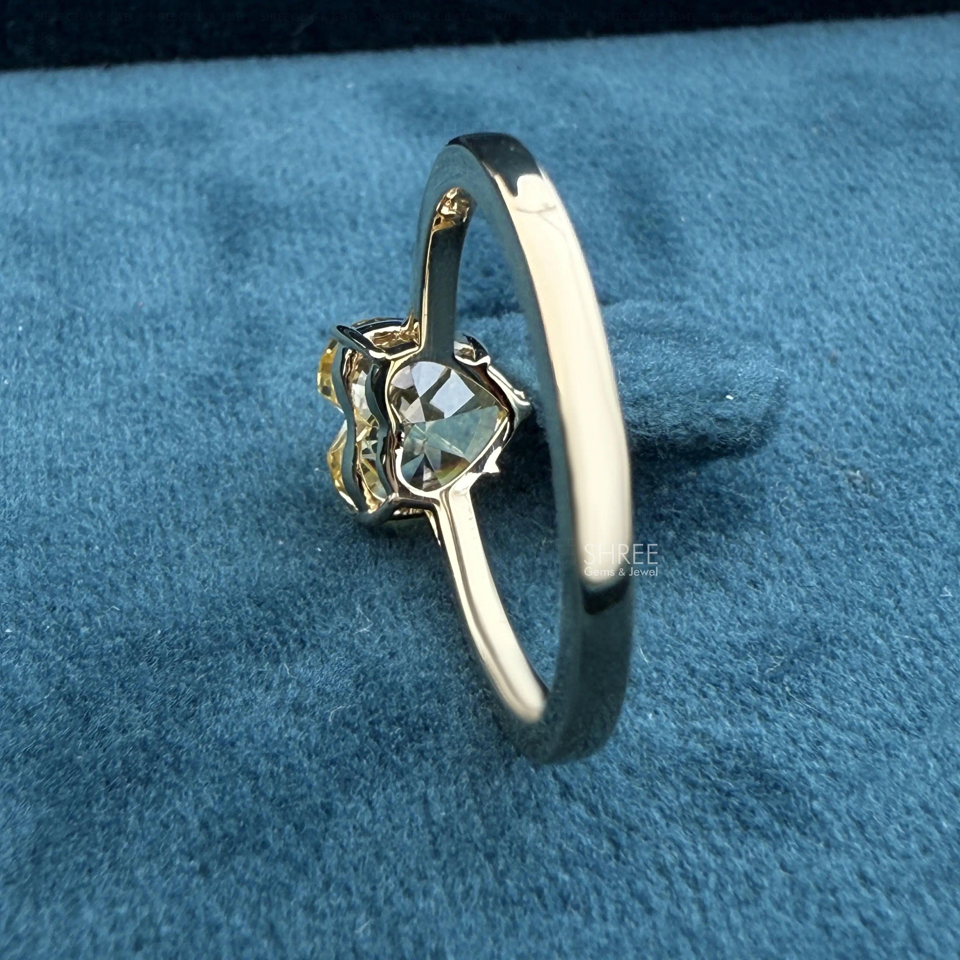 back view of lab grown yellow diamond ring