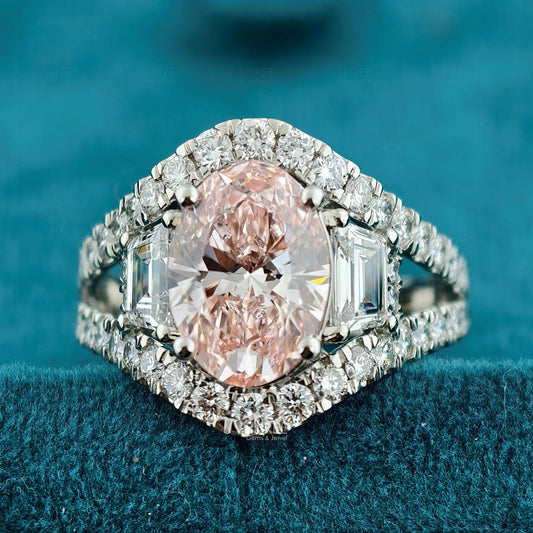 Front View of 4 Ct Oval Cut Pink Diamond Engagement Ring