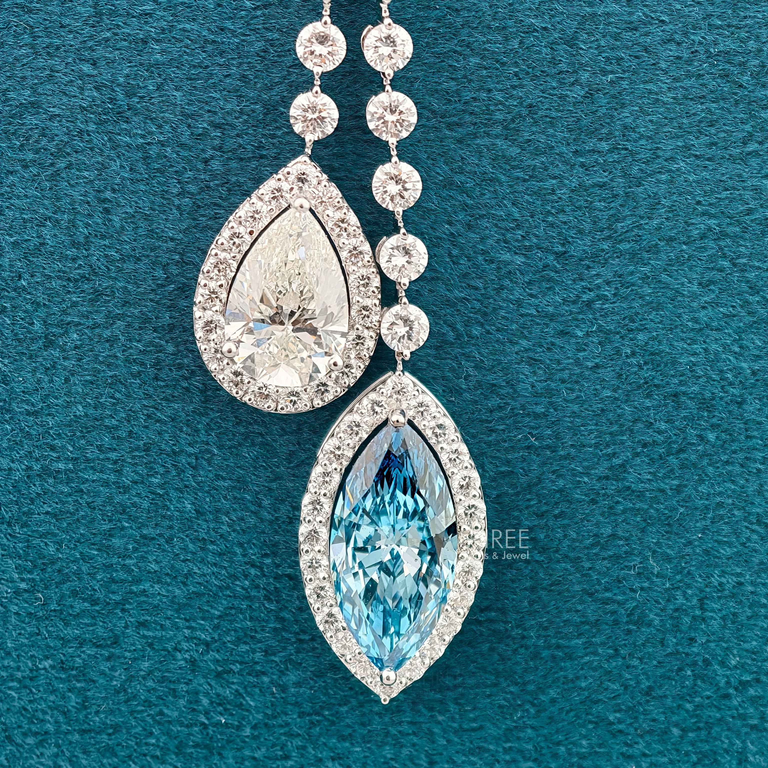 4 Ct Teardrop Multi Colored Diamond Necklace