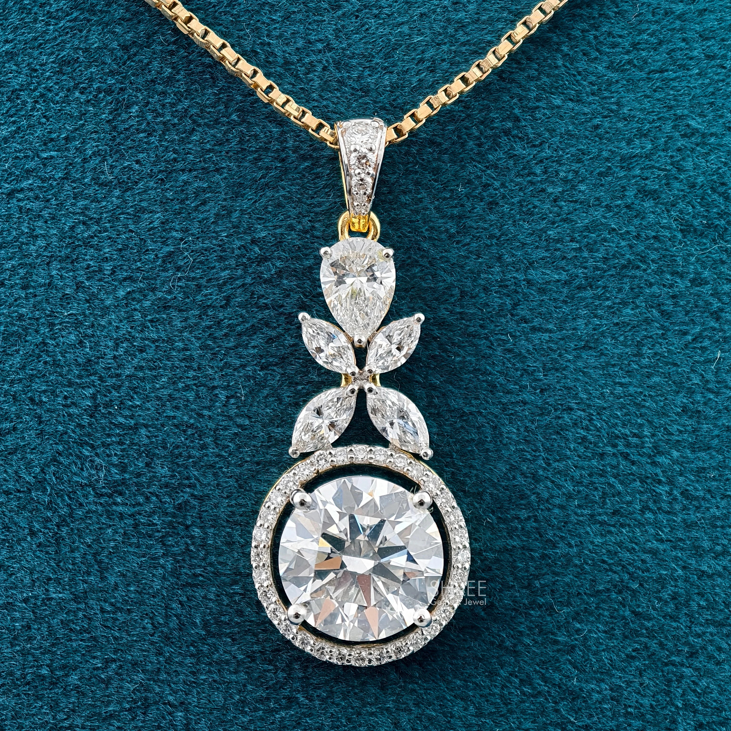 Front View of 5 Carat Halo Multi Diamond Pendant for Women 