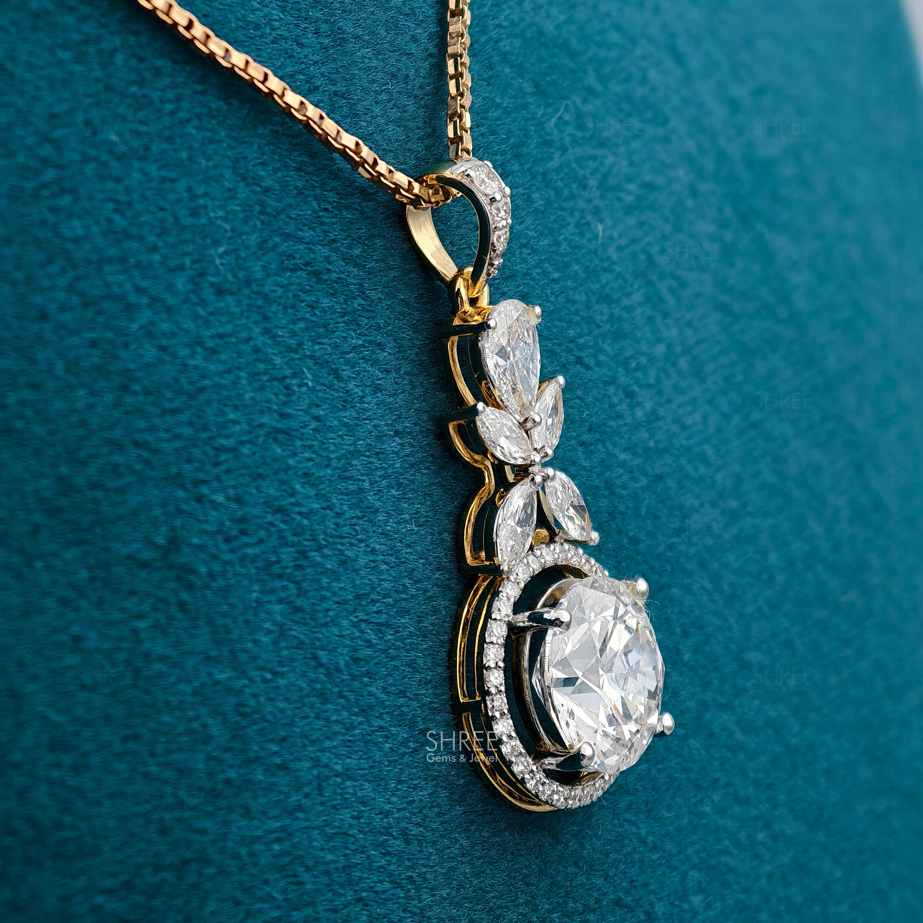 Side View Of 5 Carat Halo Multi Diamond Pendant for Women 