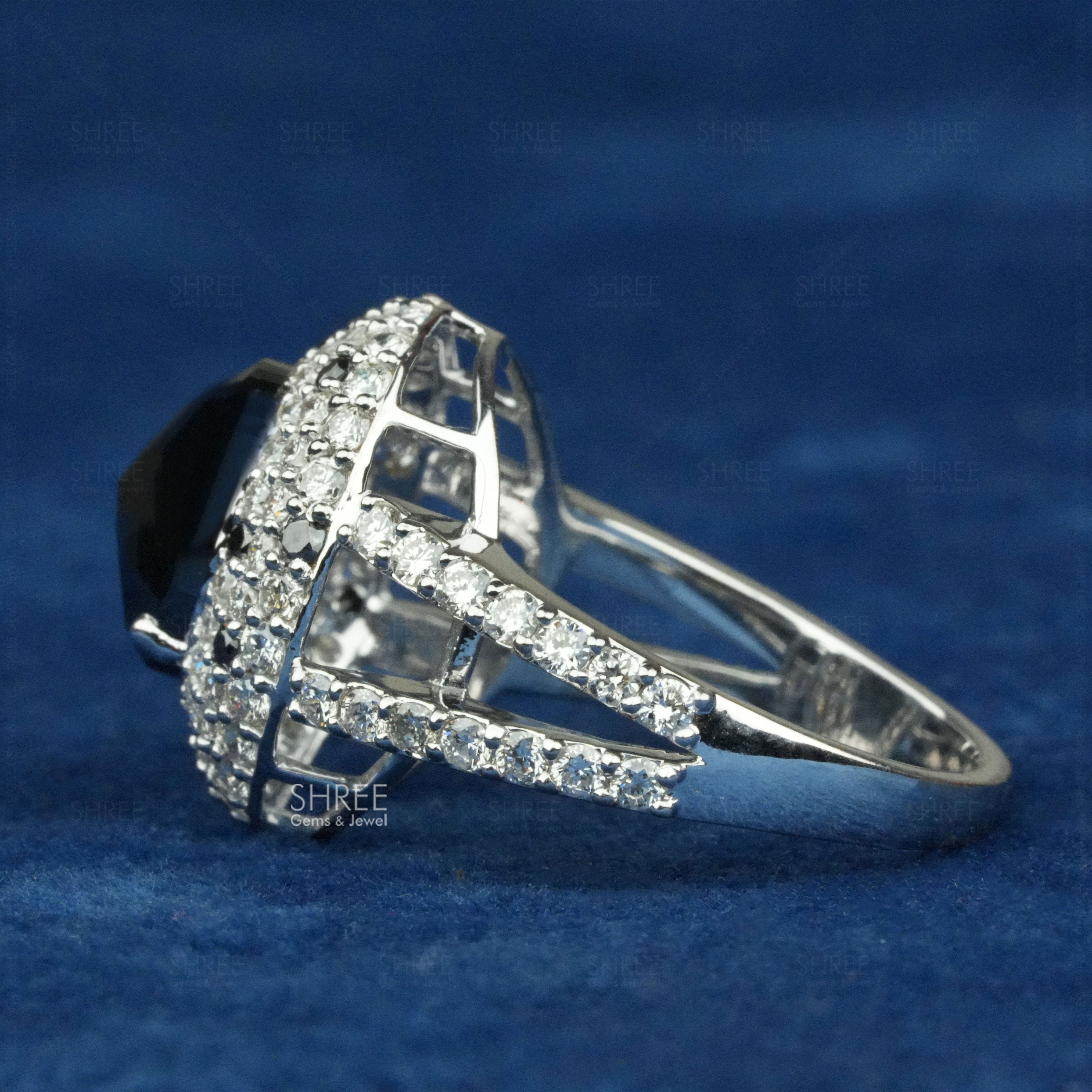 side view of salt and pepper oval diamond ring​