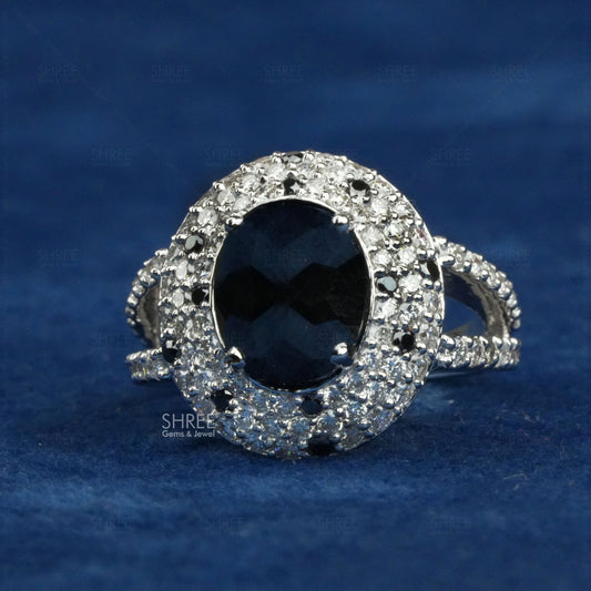 front view of lab grown salt and pepper diamond engagement ring​